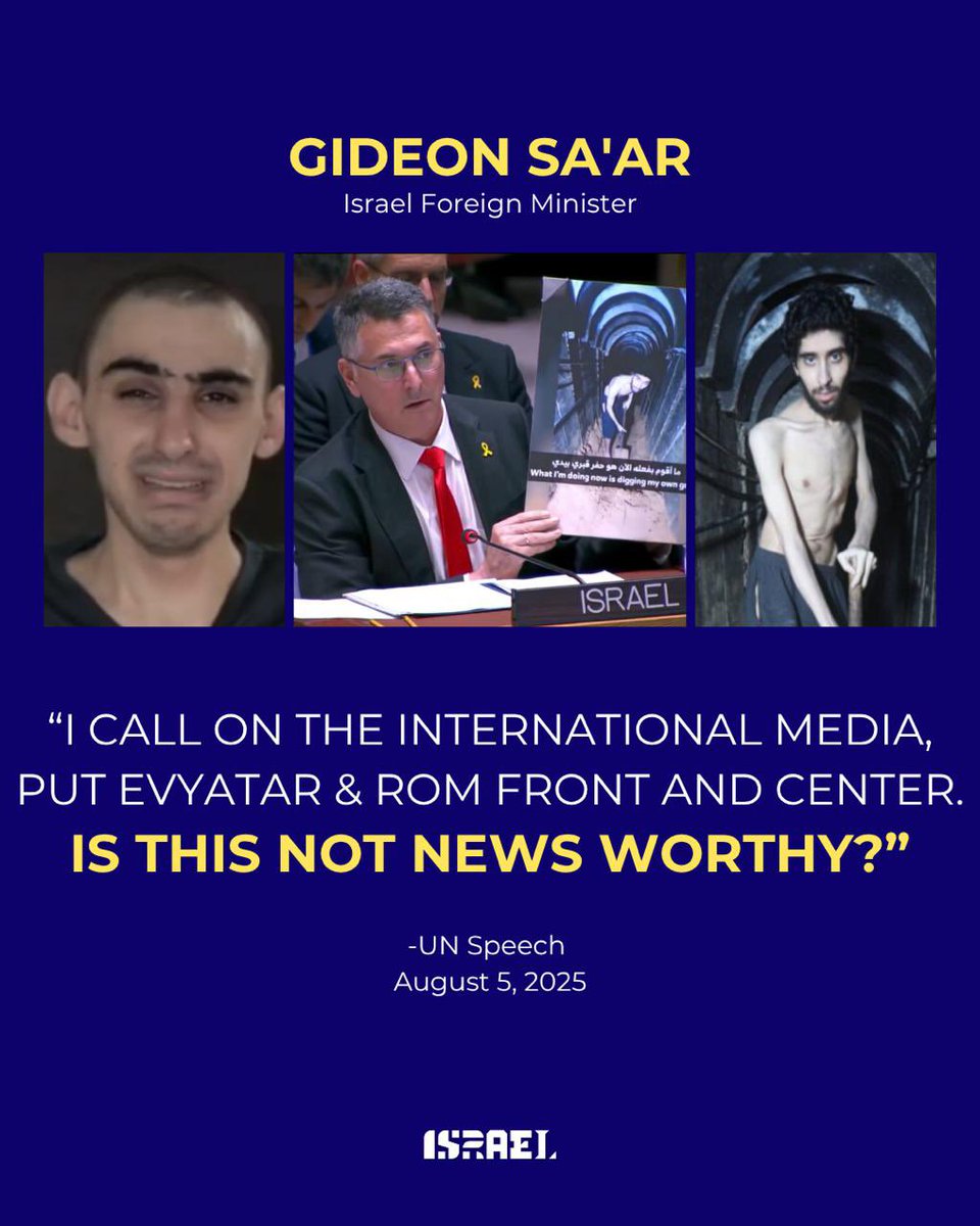 Israel Foreign Ministry (@israelmfa) on Twitter photo Yesterday, Israeli Foreign Minister <a href="/gidonsaar/">Gideon Sa'ar | גדעון סער</a> spoke before the UN Security Council and asked the world a simple question:
“Is this not news worthy?”
Evyatar David and Rom Braslavski are being held hostage by Palestinian Hamas and Palestinian Islamic Jihad for 670 days. Yesterday, Israeli Foreign Minister <a href="/gidonsaar/">Gideon Sa'ar | גדעון סער</a> spoke before the UN Security Council and asked the world a simple question:
“Is this not news worthy?”
Evyatar David and Rom Braslavski are being held hostage by Palestinian Hamas and Palestinian Islamic Jihad for 670 days.