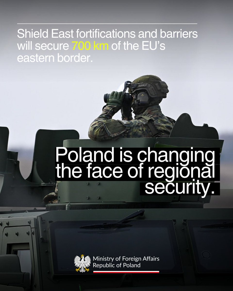 In addition to fortifications and natural obstacles, the Shield East will include threat cutting-edge detection technology, military posts and other infrastructure, including anti-drone systems. #ShieldEast #Poland #NATO #EU #EUborder
