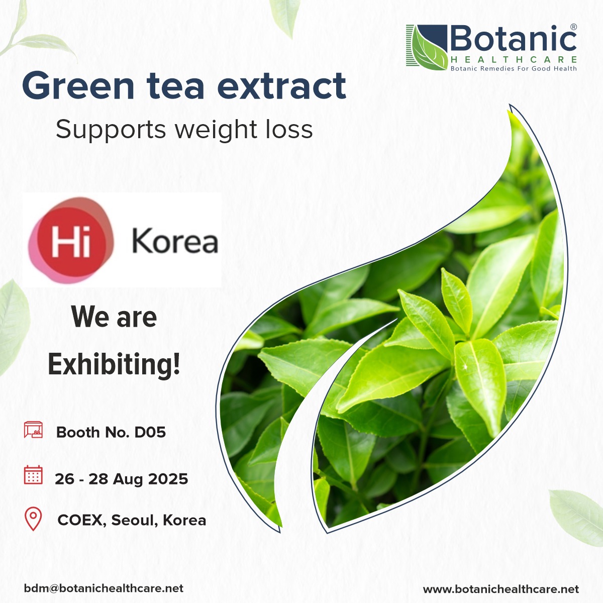 BotanicHealthc1's tweet image. Let’s connect and explore how our Green Tea Extract and botanical range can elevate your next innovation!
Schedule your meeting with us now:
 calendly.com/botanic-health…
#HiKorea2025 #GreenTeaExtract #BotanicHealthcare #NaturalIngredients #COEXSeoul #Nutraceuticals #KBeauty