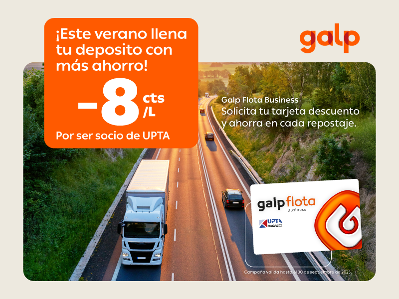 ¡Aprovecha la oferta del verano! ⛽

Si eres autónomo puedes obtener un descuento de 8 céntimos/litro al presentar tu tarjeta GALP FLOTA BUSINESS de UPTA en las estaciones GALP adheridas. ¡Oferta limitada!
Puedes consultar la información y solicitarla a través de nuestra web.