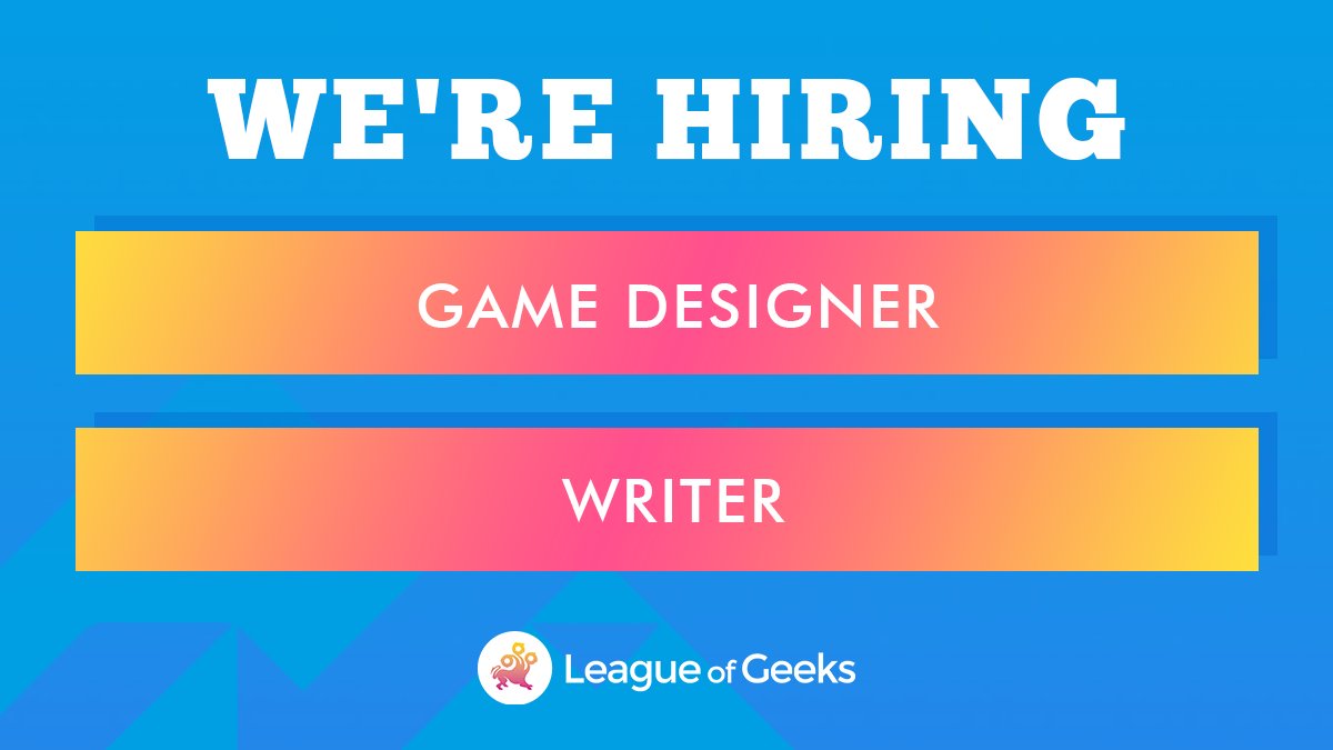 Hey friends! The hiring continues with a couple roles folks are always asking about. Get amongst it for our next PC/Console title!

🗺️ Game Designer
📝 Writer

Find all the info at leagueofgeeks.com/careers!

RTs appreciated. Share with your pals! 🙏

*zigzags into the tall grass*
