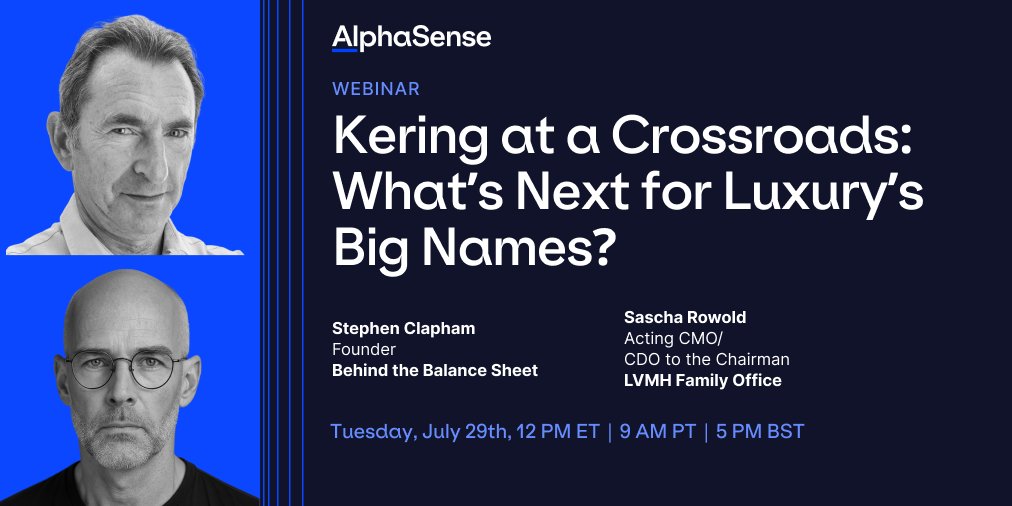 Steve Clapham, Analyst Author Podcaster Substacker (@steveclapham) on Twitter photo Just a reminder that you can still watch my conversation with Sascha Rowland, former CEO of Birkenstock, on the outlook for luxury and for Kering in particular.
Thanks to <a href="/AlphaSenseInc/">AlphaSense</a> for hosting.
lnkd.in/e9RryBvS Just a reminder that you can still watch my conversation with Sascha Rowland, former CEO of Birkenstock, on the outlook for luxury and for Kering in particular.
Thanks to <a href="/AlphaSenseInc/">AlphaSense</a> for hosting.
lnkd.in/e9RryBvS