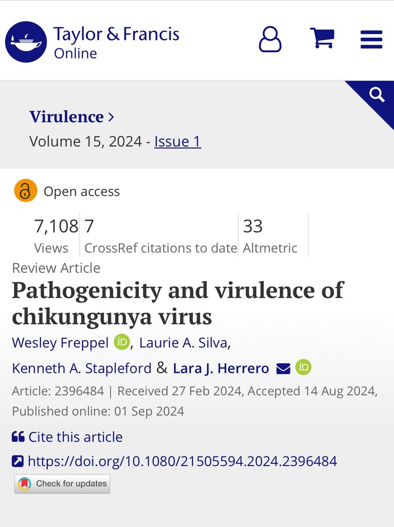 infeccHRUmalaga's tweet image. El #Chikungunya 🦠🩸🦟 tiene 2 fases: #Aguda (fiebre, artomialgias, rash) 🤒🔴y en 40-80% una #cronica (dolor y edema articular, tenosinovitis, fatiga…)💪🏻
En #virulence REVISIÓN📚🙇🏻♂️ #patogenia, #Diagnostico🧪, #manejo💊 y FUTUROS #tratamientos🔮💉
🆓🔗 tandfonline.com/doi/full/10.10…