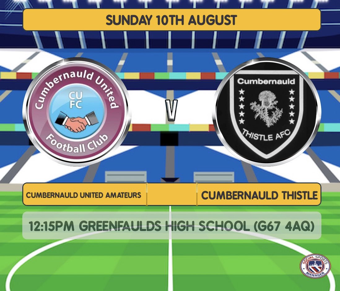 First league game of the season and a local derby to kick us off! Get along and support the boys.

Thanks again to our sponsors for all their support. 

Proudly sponsored by Smiddy Inn 

Proudly sponsored by Nova Fitness Cumbernauld (Link here - funnel.novafitnessandwellbeing.com/nova-gym-cumbe…)