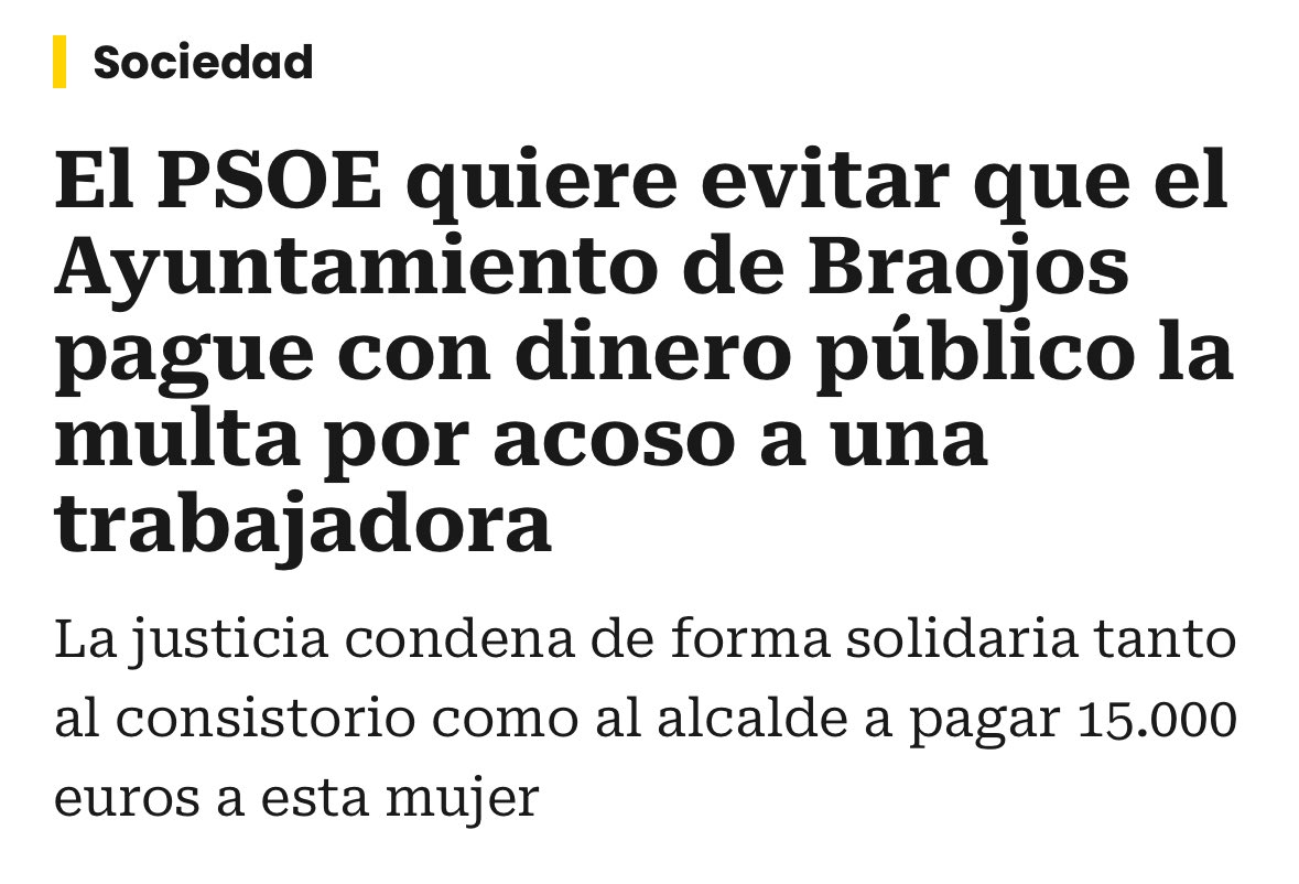 ❌El alcalde de Braojos (PP) acosó y denigró durante años a una trabajadora del Ayuntamiento.

❌La Justicia le condena por ello y pretende que todo el municipio lo pague. 

¿Ayuso va a permitir que este señor siga en su puesto? 

cadenaser.com/cmadrid/2025/0…