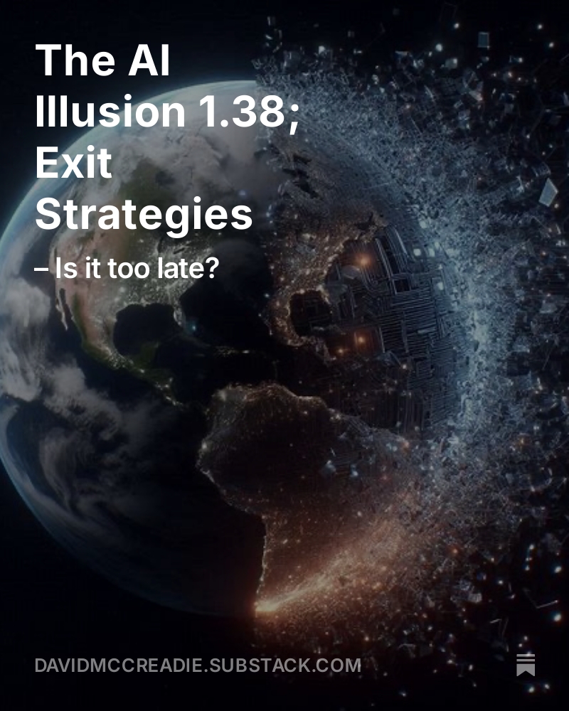 Is humanity steering AI—or just watching the dashboard flicker? Dive into “The AI Illusion 1.38; Exit Strategies,” where exit strategies, open-source revolutions, and hard questions await. 
davidmccreadie.substack.com/p/the-ai-illus…
#AI #Future #Ethics #AIillusion