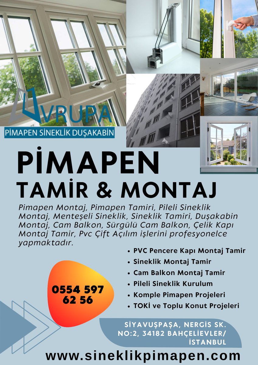 AVRUPA PİMAPEN
pvc pencere kapı montaj &amp; tamir projeleri

sineklikpimapen.com
📞0554 597 62 56
✅WhatsApp hattı 0554 597 62 56

#pvcpenceremontajı #Pimapen #pvckapı #PVCpencere #pvckaplama #pimapenkapı #pimapenpencere #sineklikci #cambalkon #avrupapimapen