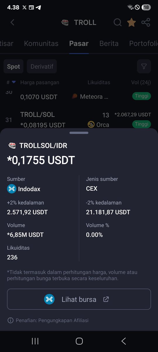 KINGTROLLsol's tweet photo. Thank you @indodax for listing $troll
Big volume exchange from indonesian 🇮🇩 comunity
Belive in something, $troll to billion

#AkademiCrypto 
#memeindo 
#AltcoinSeason https://t.co/B3rlY53SU1