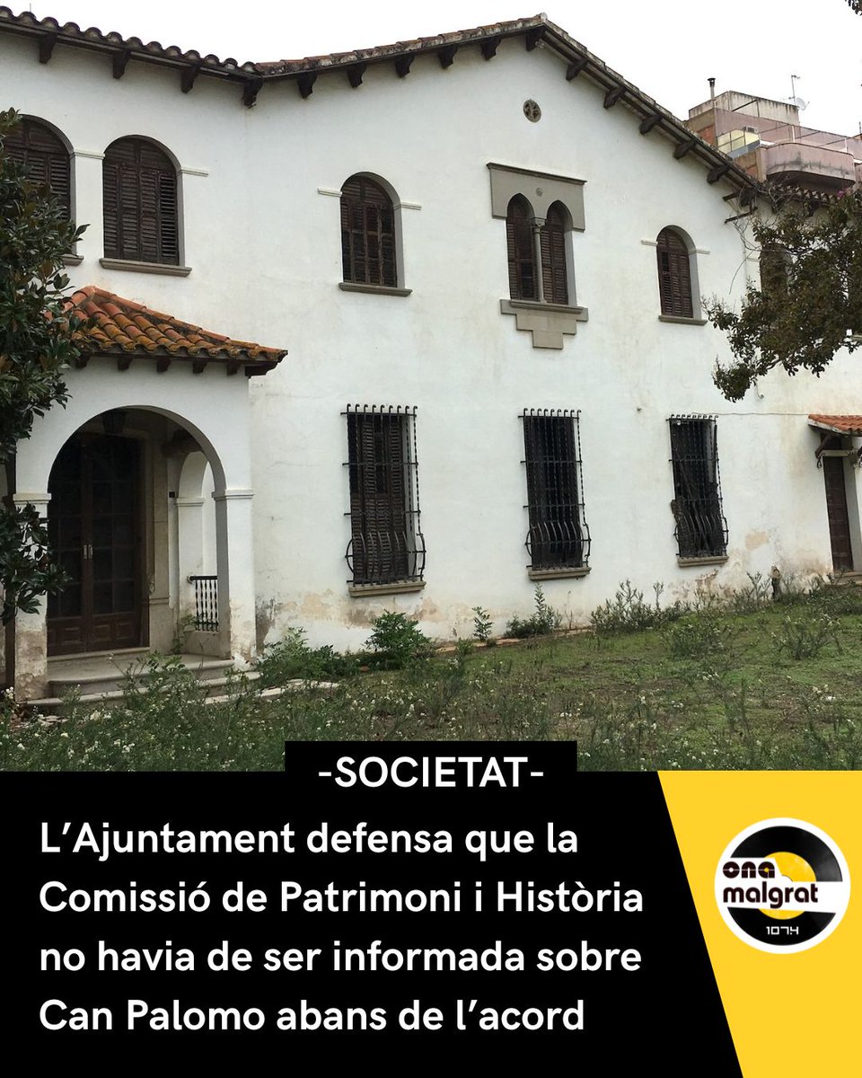 El consistori malgratenc defensa que no va informar a la Comissió de Patrimoni i Història sobre l'acord de Can Palomo perquè era una competència d’Urbanisme.

🎙️Escolta l'entrevista amb la regidora de Cultura, Lurdes Borrell, a onamalgrat.cat/news/lajuntame…