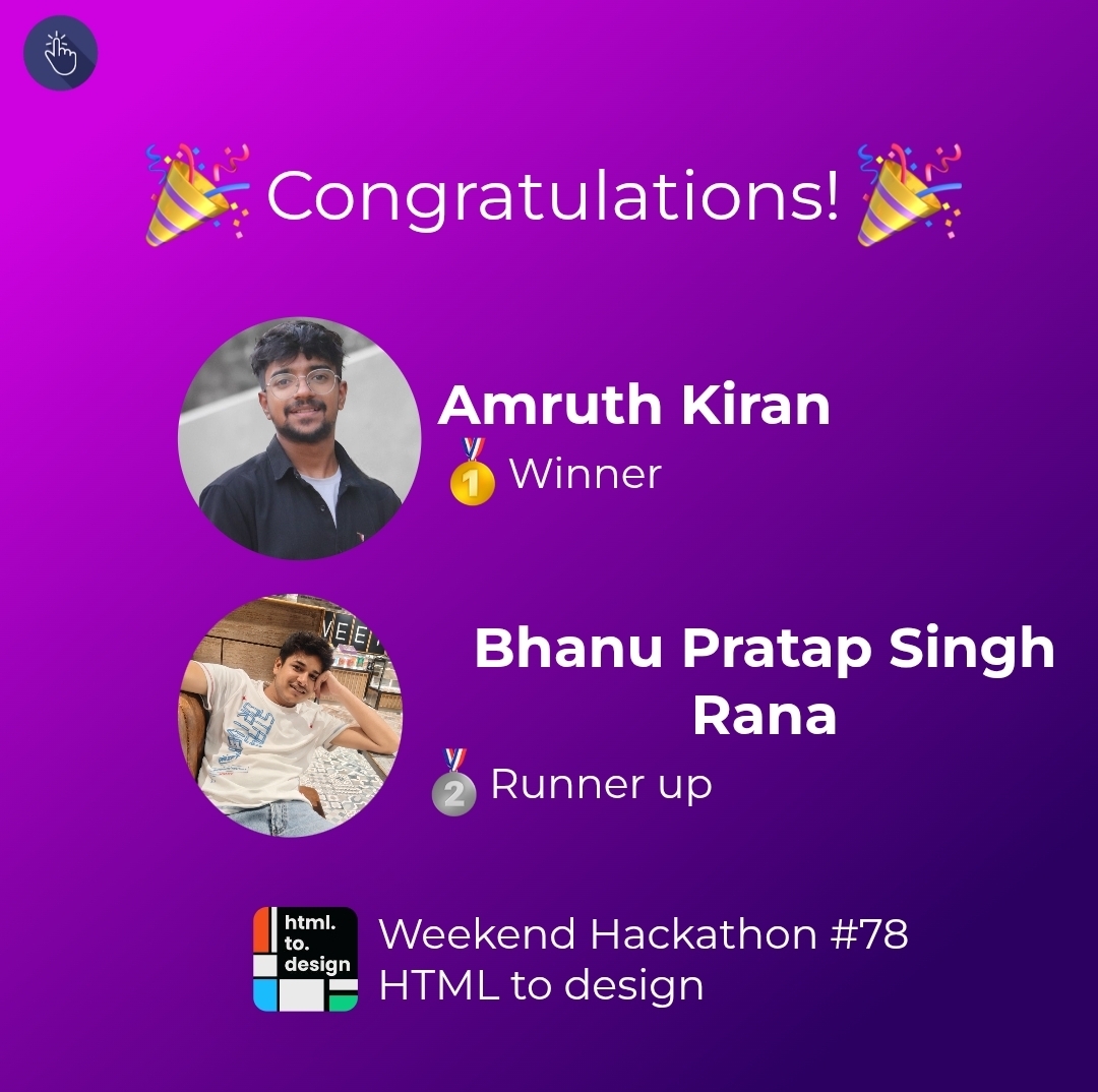 uxhack_co's tweet image. 🏆 Winners of Weekend Hackathon #78 on html.to.design challenge are:

🥇 @AmruthKiran3 
🥈 Bhanu Pratap Singh

🥳 Congratulations!

👉🏻 Check out the top solutions at: l.uxhack.co/2u8k2d

#htmltodesign #uxhack #chromeextension #figmaplugin #productredesign #design