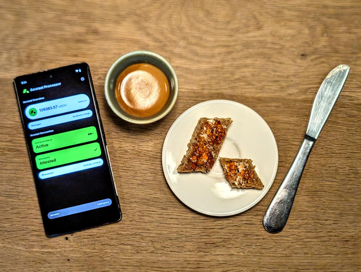 Gm World!

☀️ Rise. Brew. Compute.

With Acurast, your phone works while you sip.
#Acurast
#PassivePower