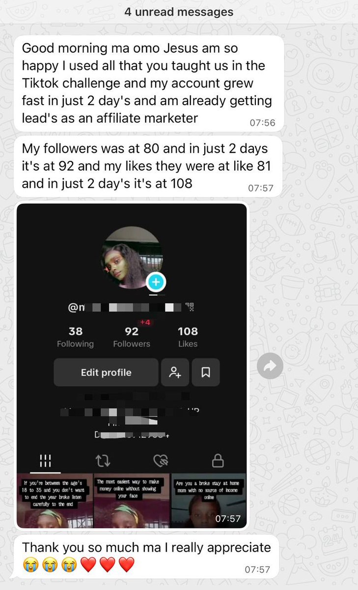 I received this sweet message yesterday 

I’m feeling emotional! This is why I do what I do for real 🤌🏽

When it comes to helping people grow and see results on TikTok, I’m literally the #1 plug

Proof that if you follow my instructions, you too can grow, even if you feel stuck