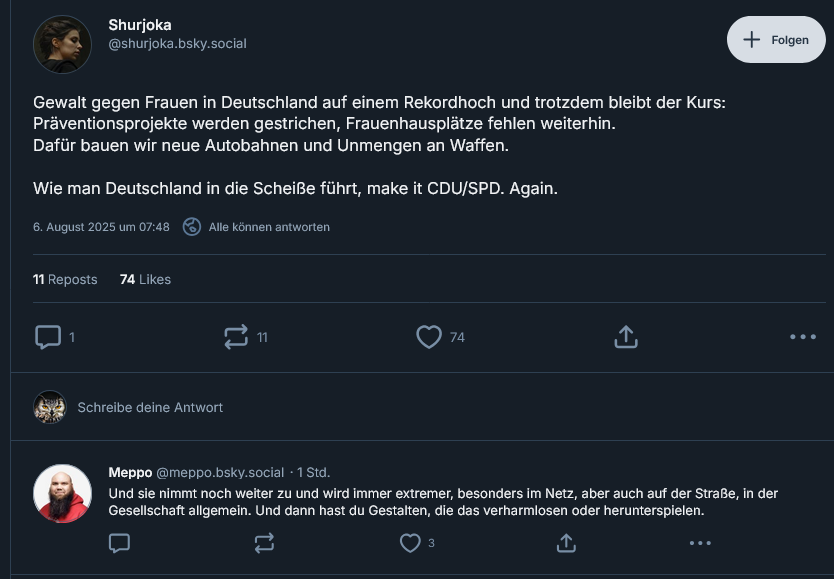 Und dann hast du Gestalten wie <a href="/Meppo161/">Meppo.</a> die Frauen im Netz aufs Übelste beleidigen, stalken und eine Antisemitin und Hatefluencerin wie #Shurjoka supporten!