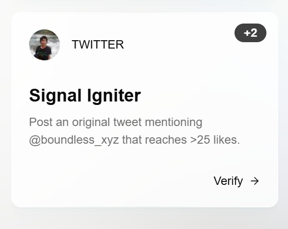 krishnakafle721's tweet photo. I am in need of help for 25 likes. Just launched my first Signal Igniter with
@boundless_xyz
—and it's pure fire. 🔥 Never judge by follower count—signal > size. Try it. Share it. Watch it catch. #SignalIgniter #boundlessXYZ https://t.co/BEEAoq0fZ8