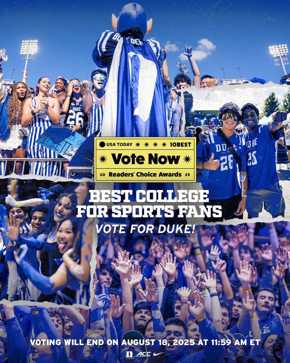 Vote now to make it official: Best College for Sports Fans.

🔵😈🗳️➡️ goduke.us/415Ujpv
