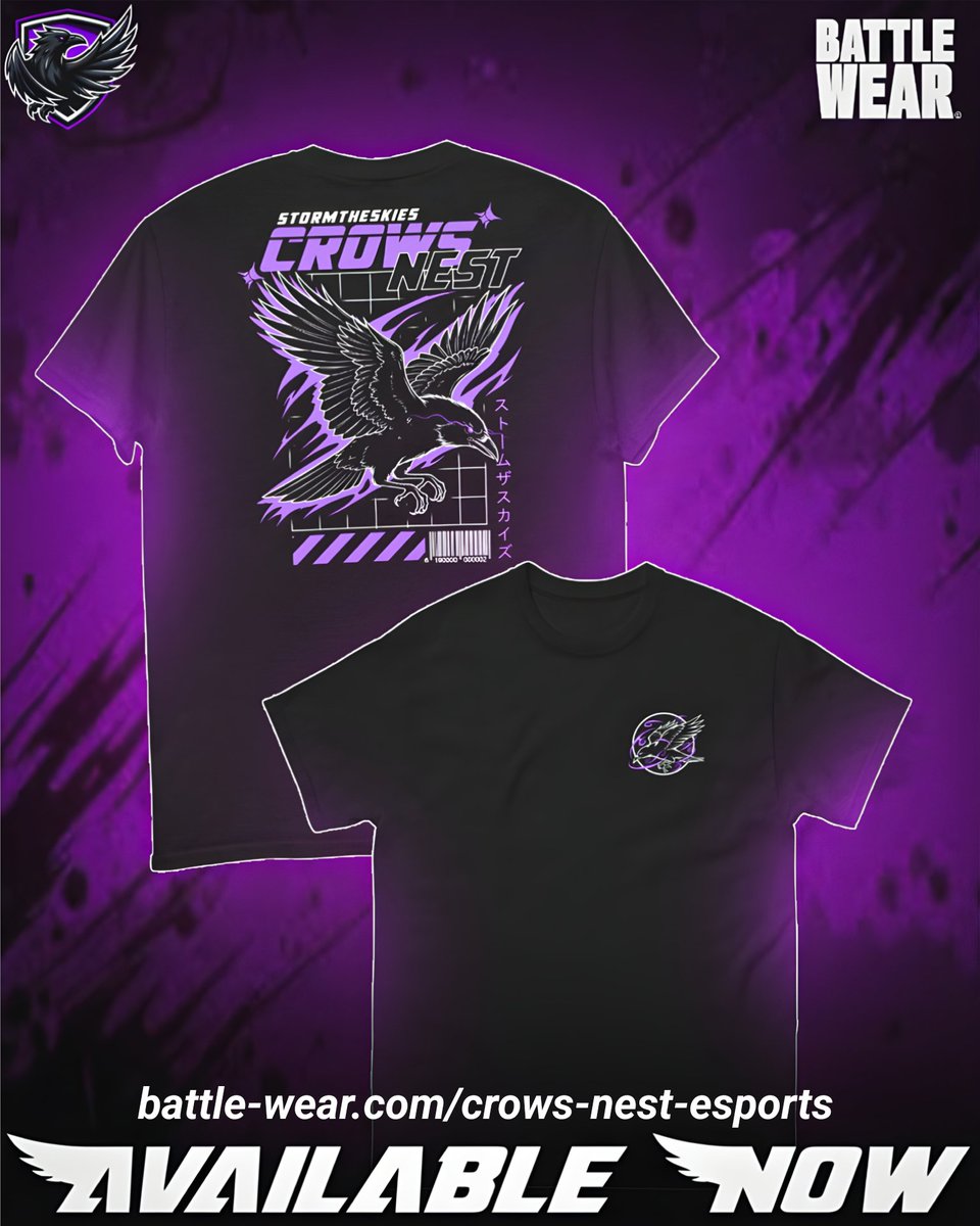 Crow's Nest E-sports (@crowsnestesport) on Twitter photo We’ve teamed up with <a href="/BattleWearShop/">BattleWear</a> to launch our official apparel store!
Along with the launch we are releasing our first ever tee, custom designed and made with 100% cotton.
Available now along with our official jersey!
➡️ battle-wear.com/crows-nest-esp…
#stormtheskies We’ve teamed up with <a href="/BattleWearShop/">BattleWear</a> to launch our official apparel store!
Along with the launch we are releasing our first ever tee, custom designed and made with 100% cotton.
Available now along with our official jersey!
➡️ battle-wear.com/crows-nest-esp…
#stormtheskies