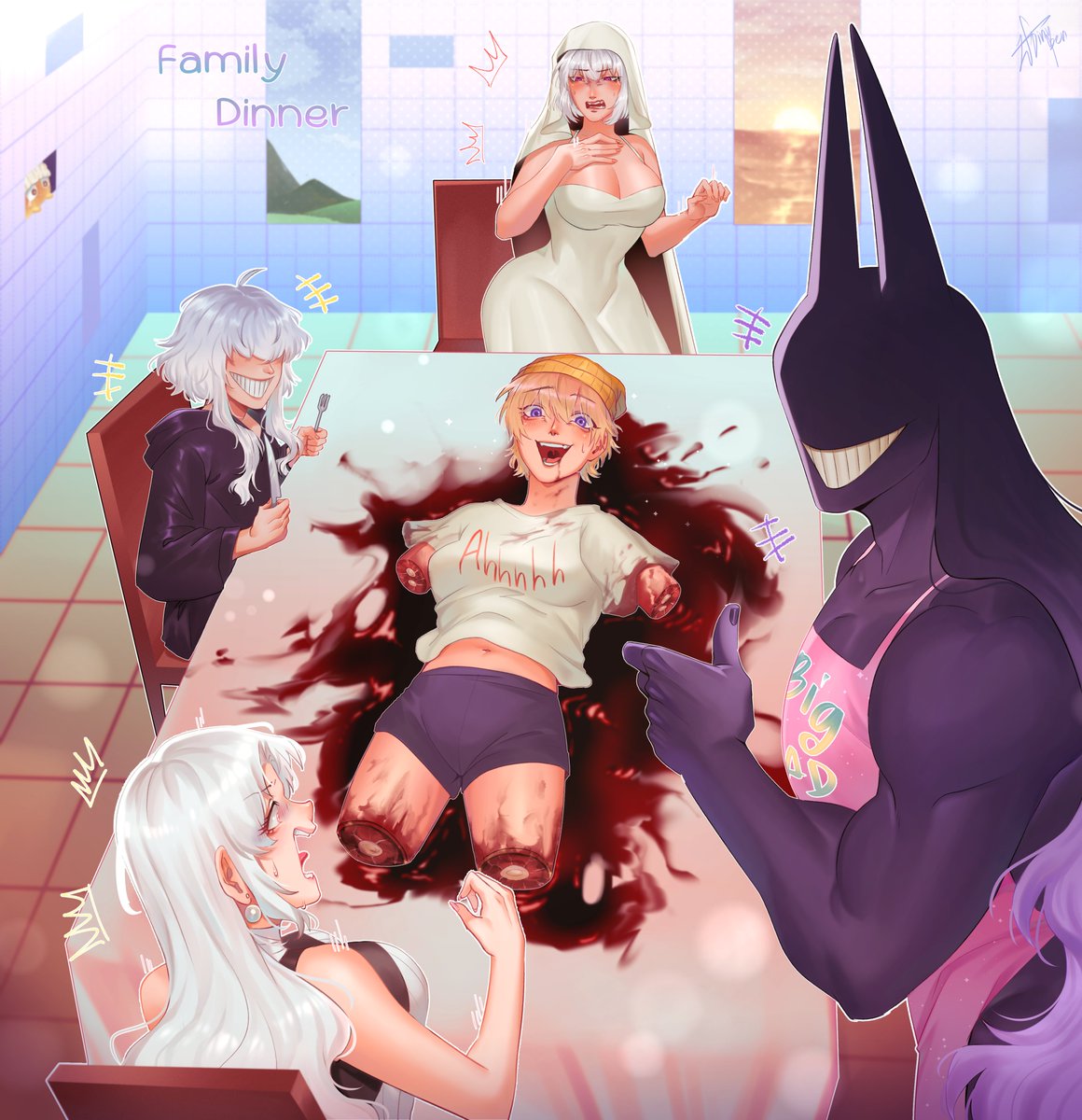 💜My OC and friends having dinner with <a href="/_BR404/">耳神(Mimika)🎀🎨❄️🎼</a> as the main course. 😈🍽️