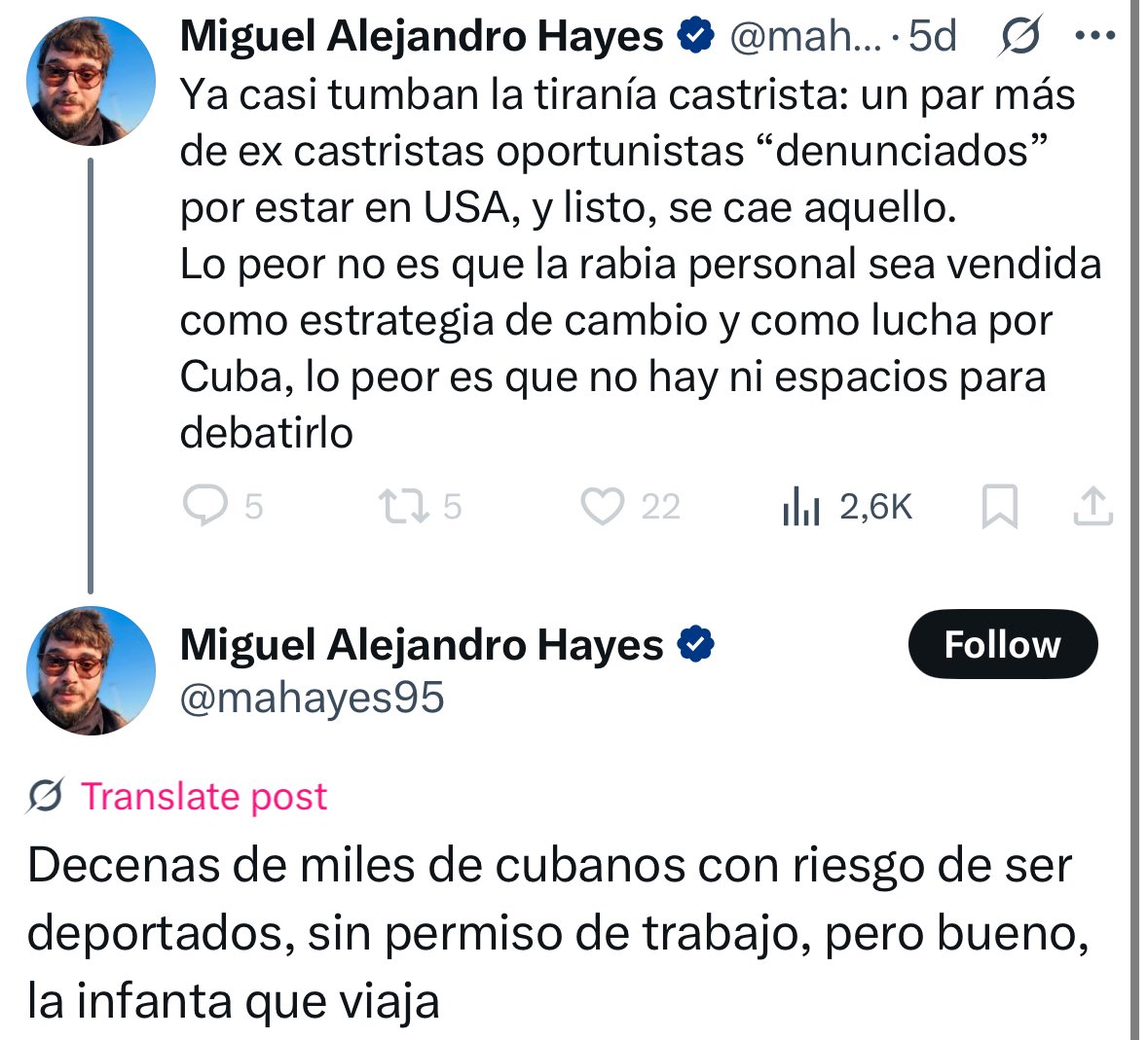 El compañero Hayes, está preocupado. Le molesta que deporten a un par de represores comunistas. Quiere convertir a cientos de maleantes en “pobre migrantes”
A el también lo deberían deportar.
Analista de nada. Un comunista no puede ser, ni por asomo, economista. Son antónimos.