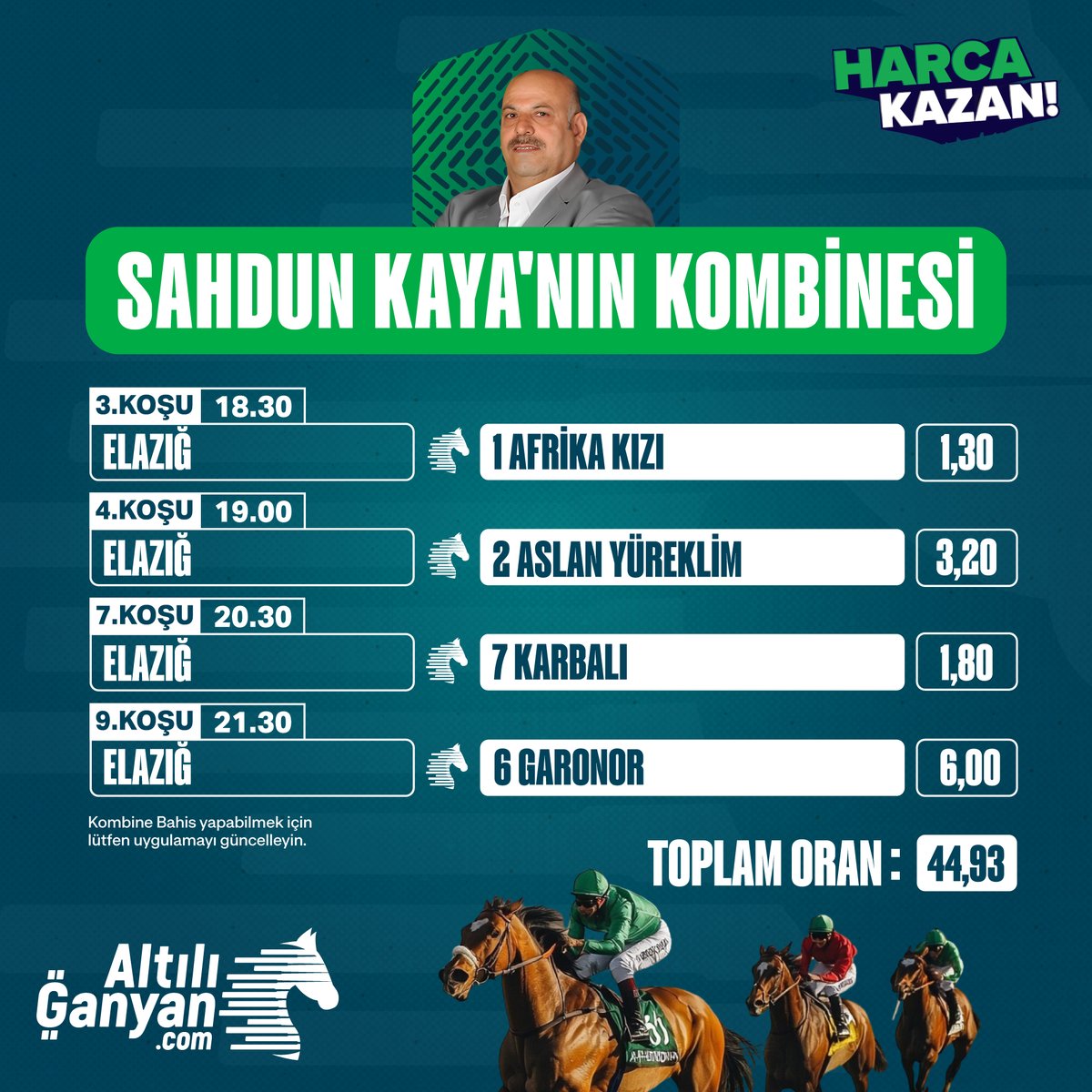 AltılıGanyan.com (@altiliganyancom) on Twitter photo 📢 Elazığ Günün Kombinesi! <a href="/kondisyonerler/">GÜNEYDOĞU İDMAN PİSTİ Kondisyonerleri Sahdun KAYA</a>
🔗 altiliganyan.com/tjk/sabit-ihti… 📢 Elazığ Günün Kombinesi! <a href="/kondisyonerler/">GÜNEYDOĞU İDMAN PİSTİ Kondisyonerleri Sahdun KAYA</a>
🔗 altiliganyan.com/tjk/sabit-ihti…