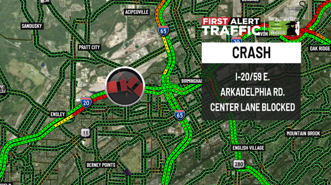 WBRC 6 Traffic (@wbrctraffic) on Twitter photo First Alert:
There is a crash on I-20/59 E. at Arkadelphia Rd. blocking the center lane. <a href="/WBRCnews/">WBRC 6 News</a> #wbrctraffic First Alert:
There is a crash on I-20/59 E. at Arkadelphia Rd. blocking the center lane. <a href="/WBRCnews/">WBRC 6 News</a> #wbrctraffic