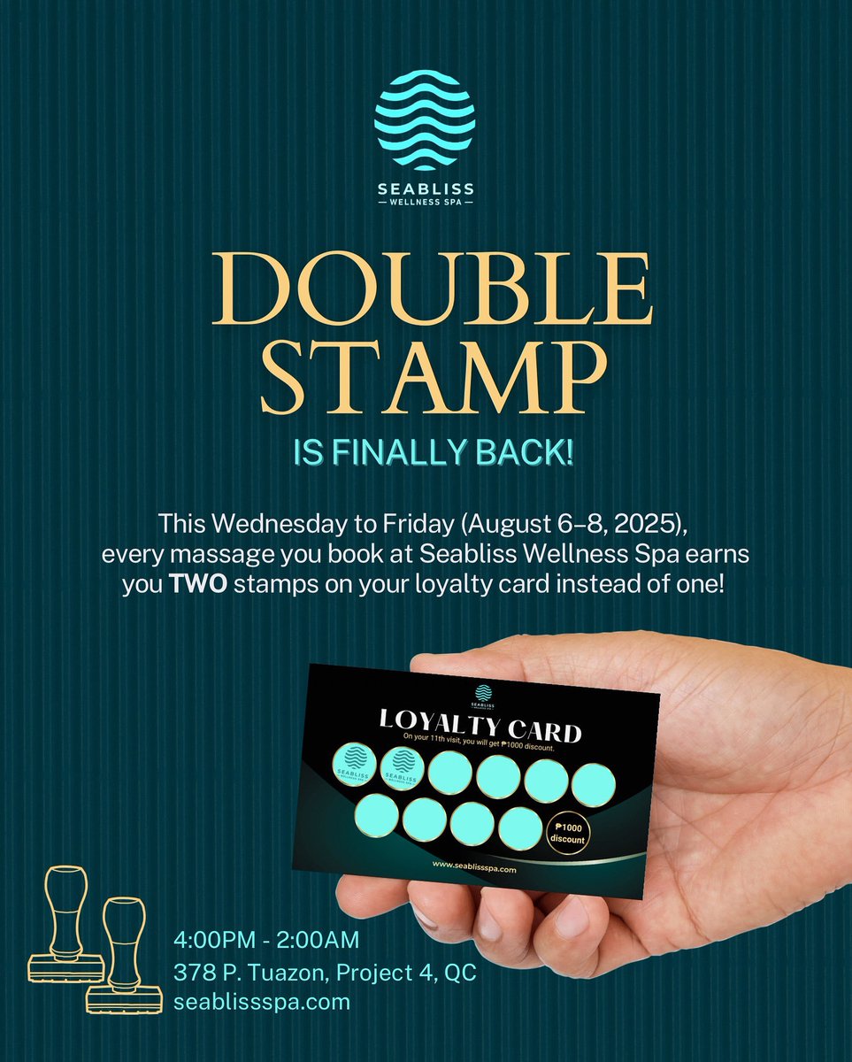 Lamigggggg tara painit tayo sa <a href="/SeaBlissSPA/">SEABLISS WELLNESS SPA</a>. Relax, Rejuvenate, and have fun 🫣

Double stamp pa ngayon!