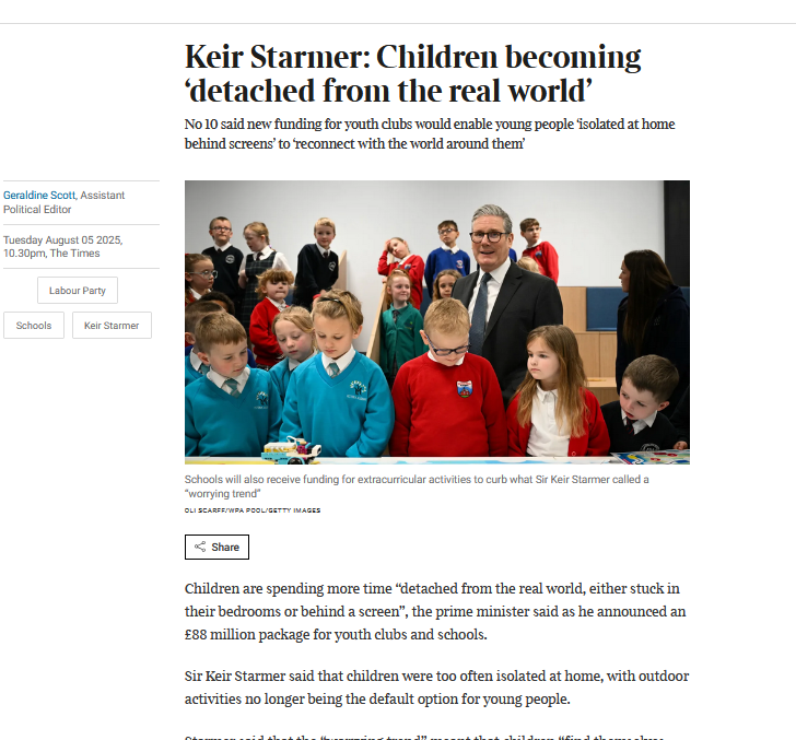 Starmer is worried about kids spending too much time looking at screens.
Starmer just voted against banning phones in schools &amp; getting kids off social media.
Starmer has no backbone or real belief so can't hold any position for more than 5 mins.
