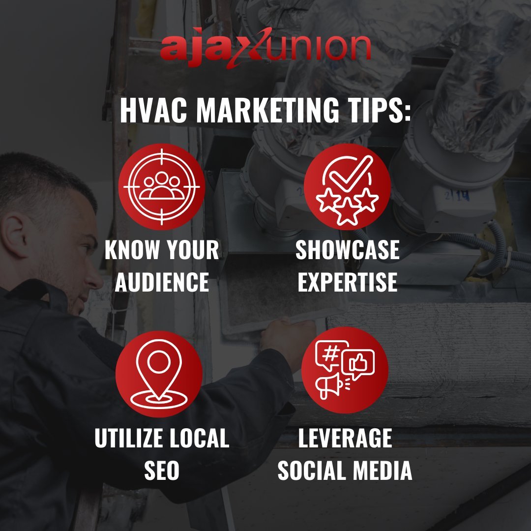 Elevate Your HVAC Marketing Game with Expert Tips! 🌟 
1. Know Your Audience 
2. Showcase Expertise 
3. Utilize Local SEO 
4. Leverage Social Media  Learn more: smarthvacstrategy.com

#HVACMarketing #DigitalMarketing #BusinessTips 📷 ✨