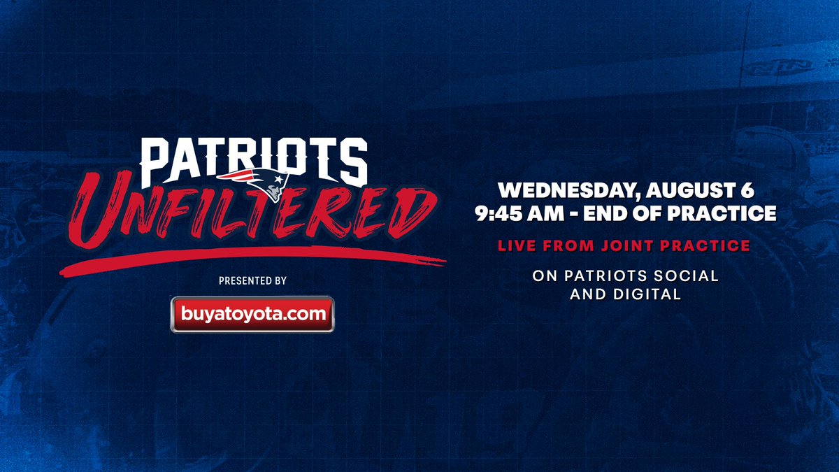 Live coverage schedule for today's Patriots-Commanders joint practice.

&gt; 9:45 AM, Patriots Unfiltered (live from joint practice)
&gt; 10 AM, HC Mike Vrabel Presser
&gt; 12:15 PM, QB Drake Maye Presser