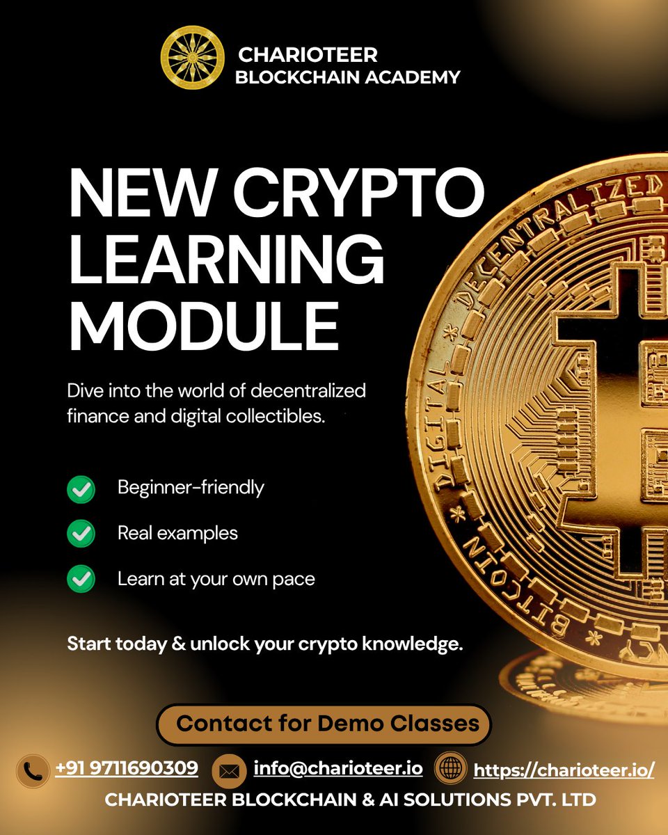 BlockchainChari's tweet image. 🚀 Dive into the world of cryptocurrency with Charioteer Blockchain Academy! Learn about decentralized finance, digital collectibles, and more. Perfect for beginners, packed with real examples, and designed for learning at your own pace.
#CryptoLearning #BlockchainAcademy #DeFi