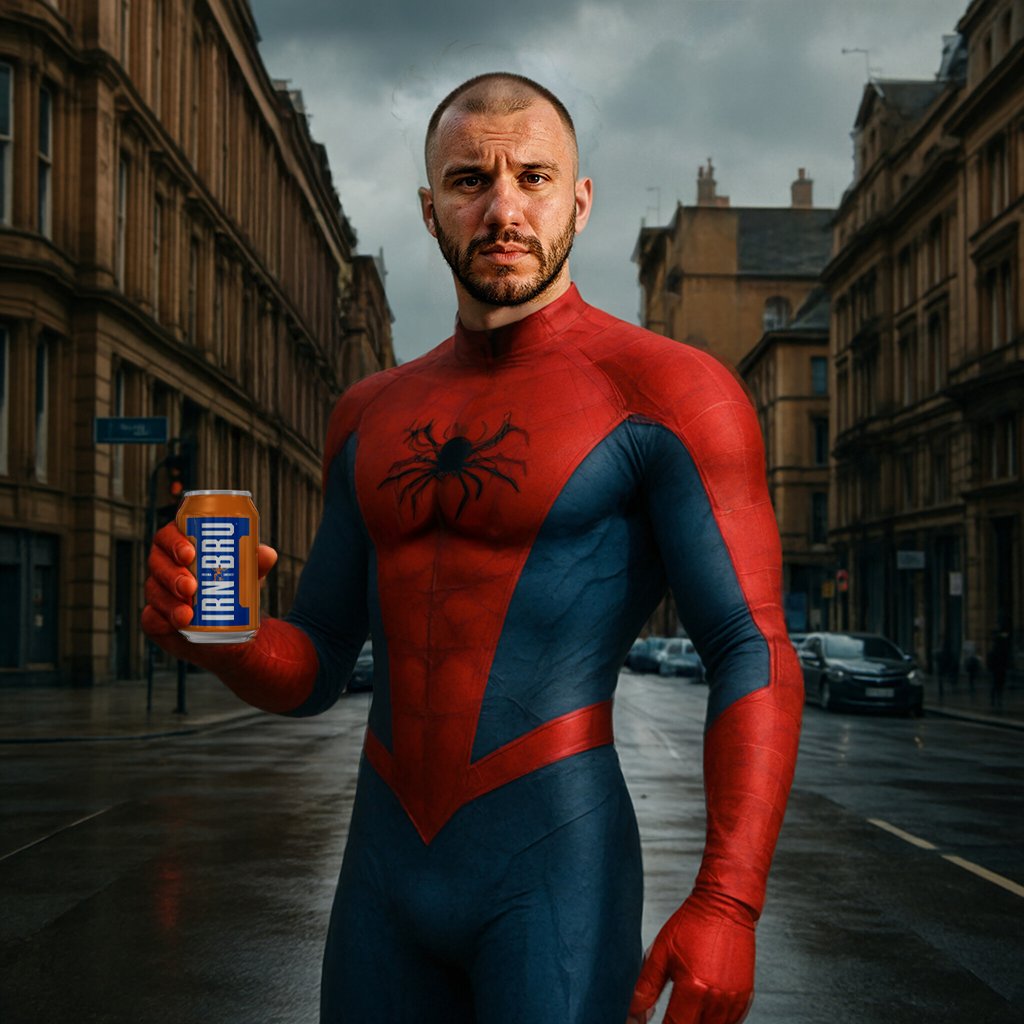 With Spider-Man currently filming in our hometown of Glasgow, we've been having fun with our AI photo booth, reimagining ourselves as Glasgow’s very own friendly neighbourhood Spider-Man - featuring the superhero’s favourite soft drink: <a href="/irnbru/">IRN-BRU</a>.

#SpiderMan #SpiderManBrandNewDay