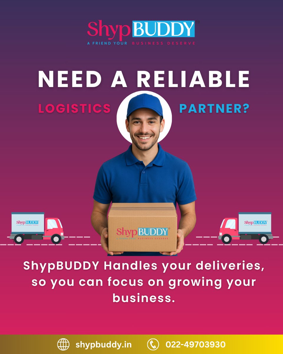 ShypBUDDY's tweet photo. Integrate your business with ShypBUDDY and get hassle-free delivery service for your E-commerce store...
.
TRY NOW!
.
ShypBUDDY
A friend your business deserves
.
https://t.co/JMNIRf0OZs
Link in bio
.
 #shippingpartners #logisitcspartner  #deliverypartner #deliveryaggregator https://t.co/4iBKD34RPu