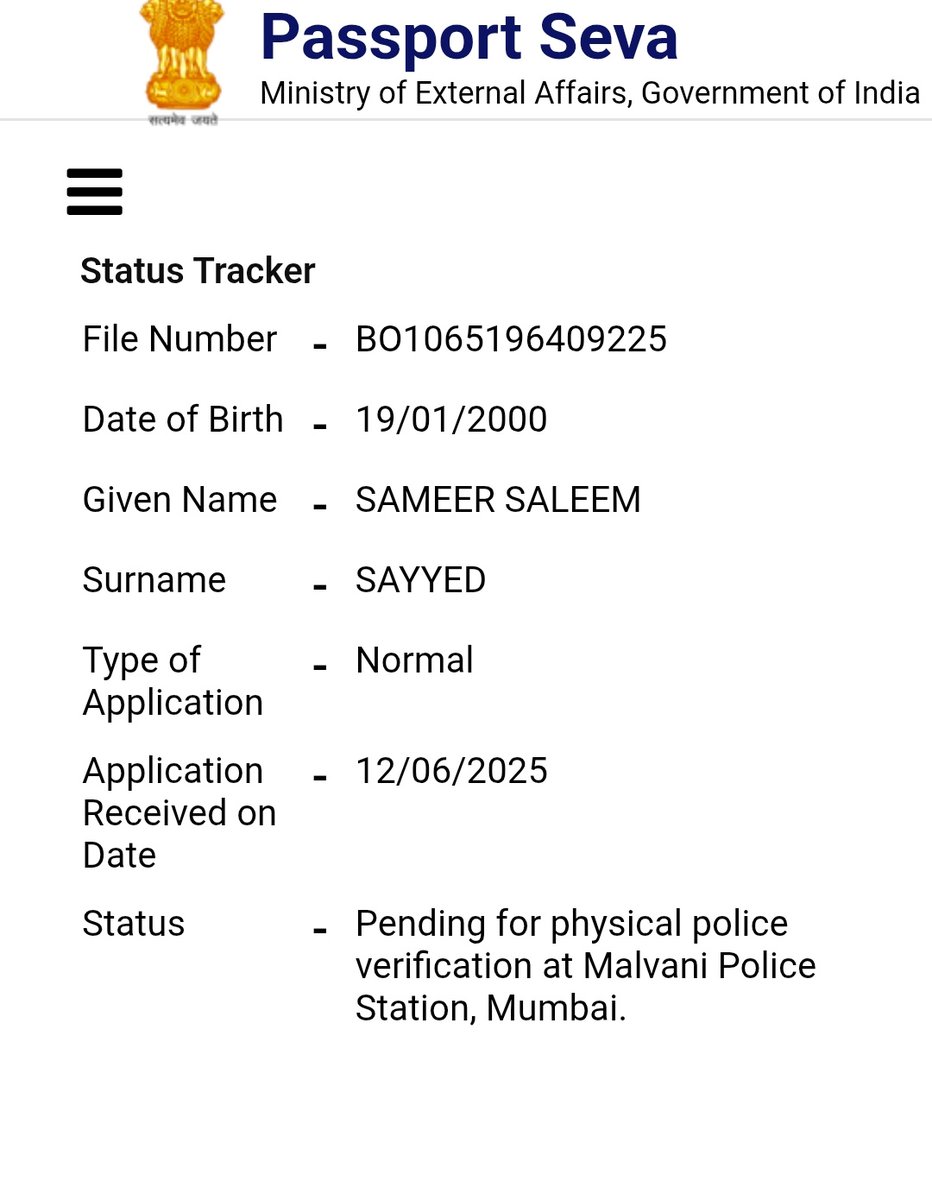 Sam412845's tweet photo. My Passport report Is Stuck in Malvani Police Station since 2 months ago please check what's the matter it's not moving to next phase..we need passport so please help me.🙏😭

File No: BO1065196409225

@passportsevamea @rpomumbai @MumbaiPolice https://t.co/nZuMZRidZn