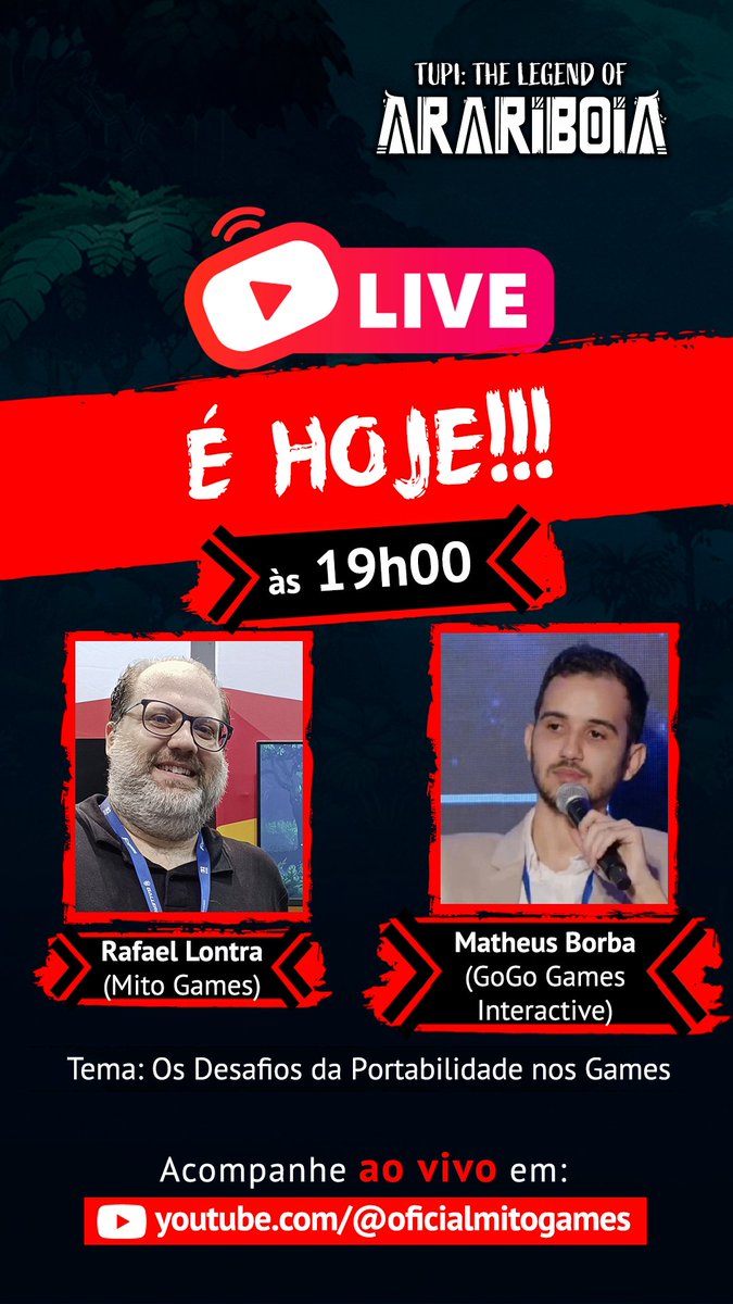 mitogamesbrasil's tweet photo. HOJE, ÀS 19h, TEM LIVE!

Bate-papo com @lontrex  (Mito Games) e Matheus Borba (GoGo Games Interactive) sobre:
 “Os Desafios da Portabilidade nos Games” 💻🕹️

📍 YouTube &amp; Twitch
👉 https://t.co/rwq4VD5G8j
👉 https://t.co/EiR4wD7NP6

🔔 Cola com a gente!

#live #portabilidade https://t.co/f0ObuFj3RE