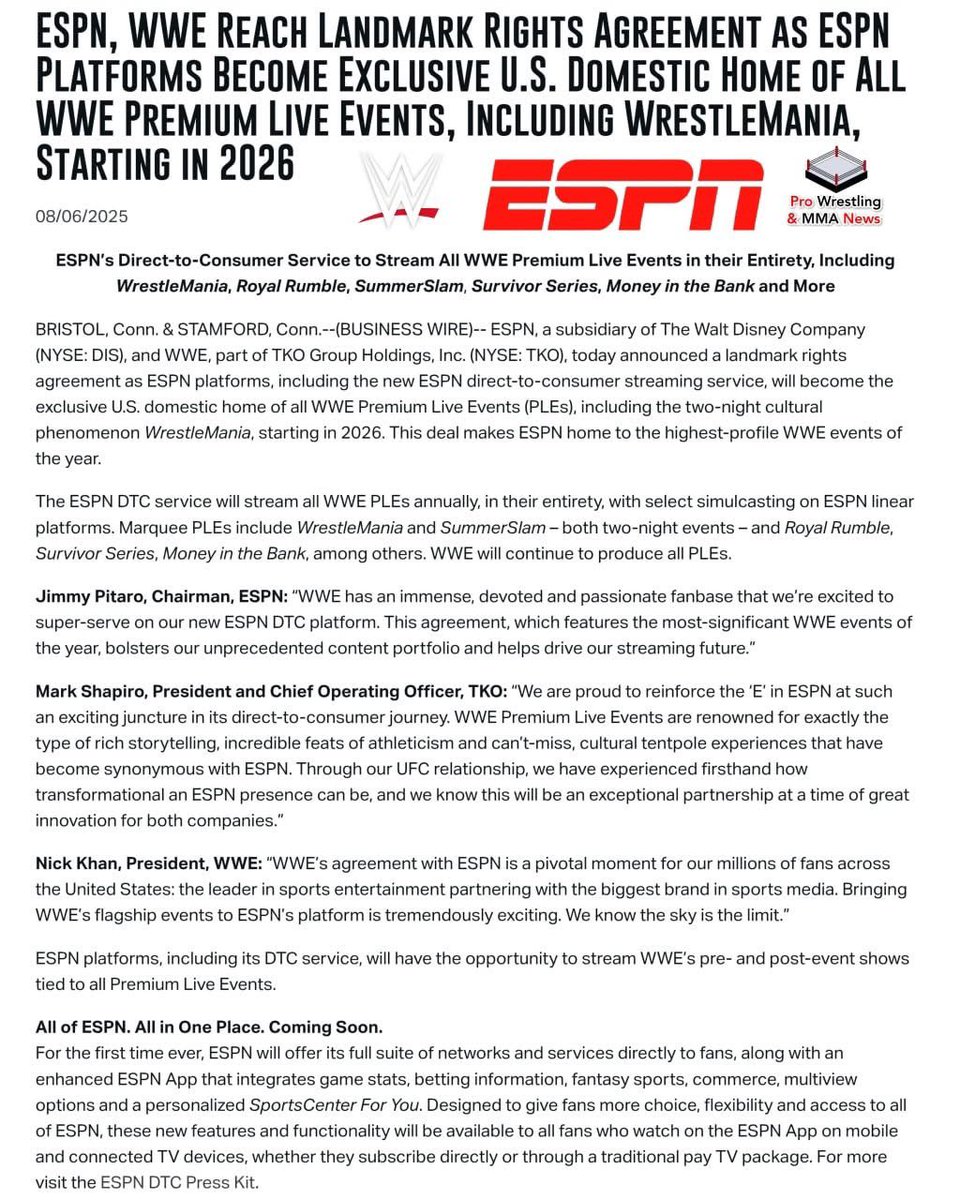 I always felt that WWE was the benchmark for future plans across media.

This is how streaming with make their money, especially with sports. Multiple platforms = more $ across mainstream companies.

Everyone will be doing this soon.

Physical media has never been more important.