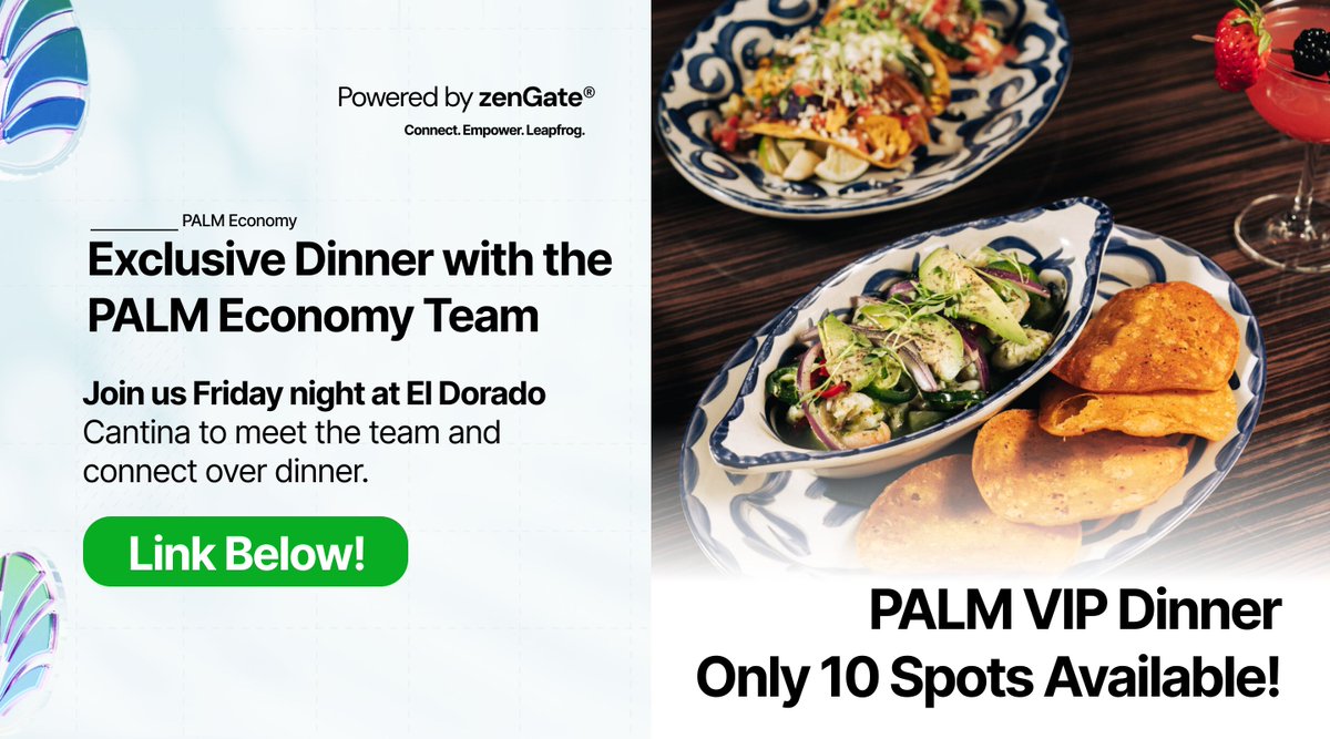 Palm Economy team is hosting an exclusive dinner Friday night at El Dorado Cantina, one of Vegas’ top spots for amazing food and good vibes.                 

This is a relaxed dinner with a few select guests. A great chance to meet the team in person, share ideas, and connect.