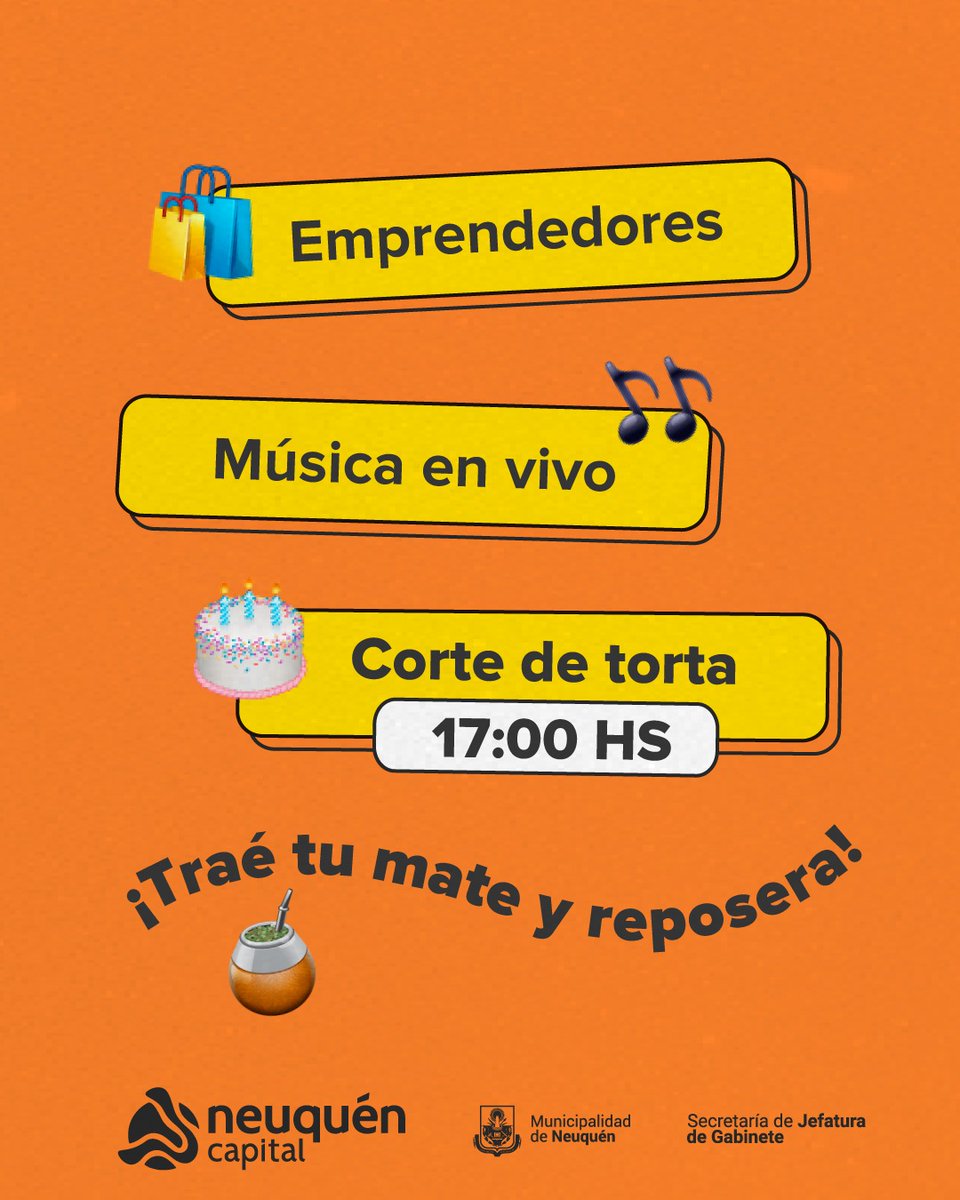 ¡Altos del Limay está de festejo! 🎉
Se acerca el cumple del barrio y lo celebramos junto a las y los vecinos con música, torta, emprendedores, y muchas ganas de pasarla bien!

🗓️ Sábado 09/08
📍 Teniente Candelaria 2450
🕐 15 a 18 hs

#NeuquenCapital #MiBarrioFesteja