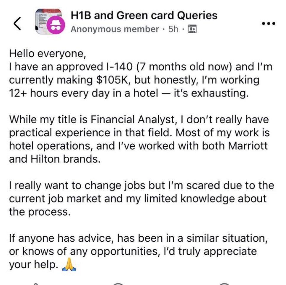 U.S. Tech Workers (@ustechworkers) on Twitter photo Perfect example of the H-1B → Green Card scam: Works a job that isn’t a ‘specialty occupation’, so his employer (likely a friend/relative) classified him as a “financial analyst” to get approved. There’s no way for <a href="/USCIS/">USCIS</a> to verify his actual job, so they get away with the scam. Perfect example of the H-1B → Green Card scam: Works a job that isn’t a ‘specialty occupation’, so his employer (likely a friend/relative) classified him as a “financial analyst” to get approved. There’s no way for <a href="/USCIS/">USCIS</a> to verify his actual job, so they get away with the scam.
