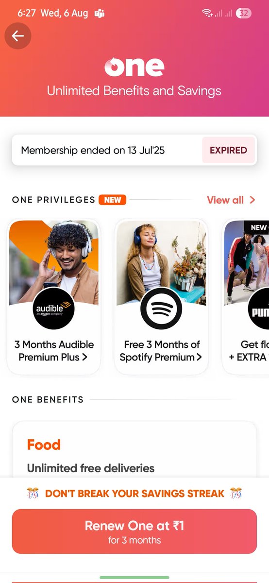 CsmAbhinav's tweet image. ⏰ Wait... You still haven't renewed One?
💥Audible 🎧 + Spotify 🎶 + Free food deliveries 🍔 — all for just ₹1! 😱
Offer won’t last... Don’t say we didn’t warn you!

#OneMembership #FOMODeal #bb27 #riyadh #DesafioDelSigloXXI #timelesz_episode1 #MasterChefBR #incendie #Sismo