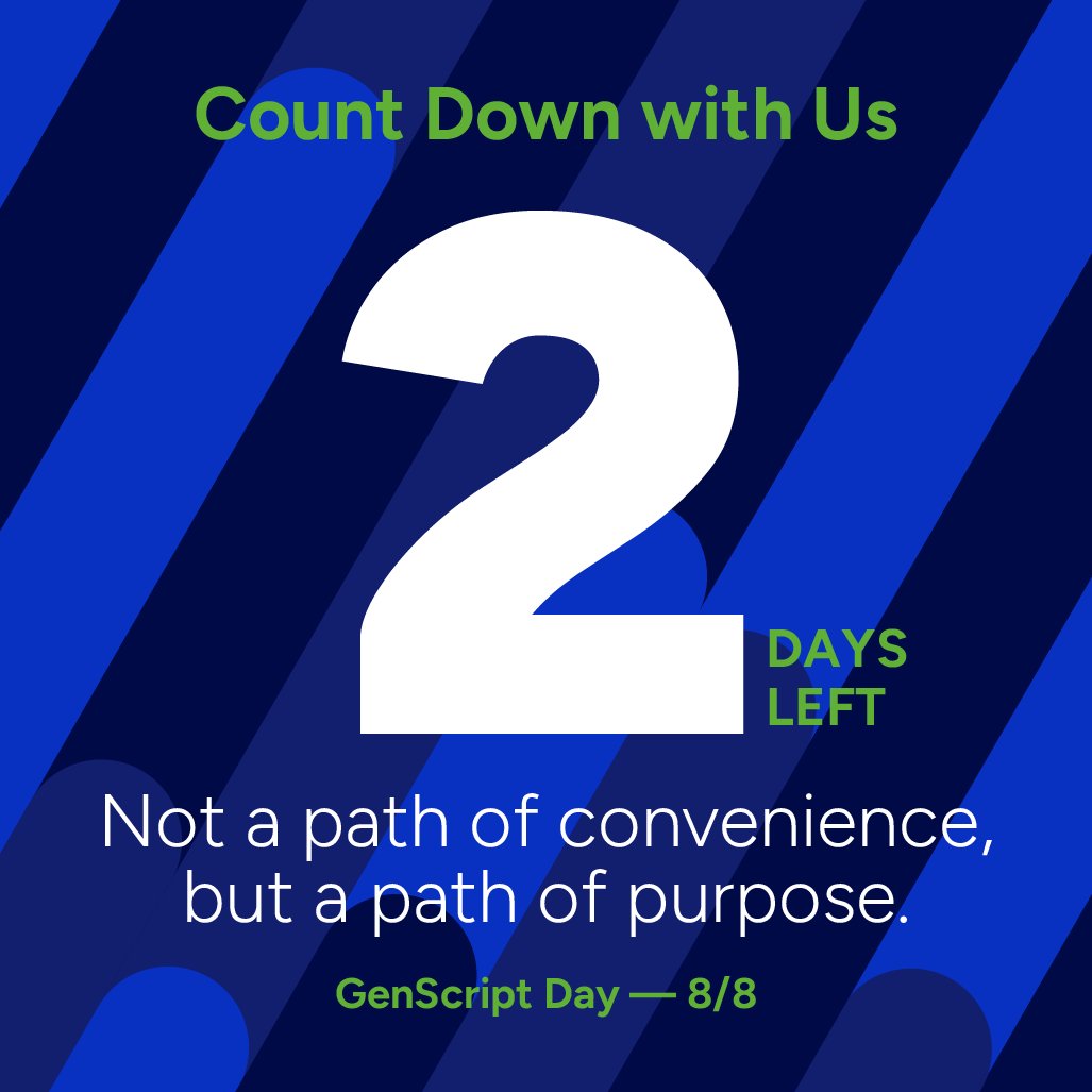 GenScript's tweet image. You’ll want to be here when it drops—𝗷𝘂𝘀𝘁 𝟮 𝗱𝗮𝘆𝘀 𝗮𝘄𝗮𝘆.

#GenScript #Countdown #Biotech #BiotechNews