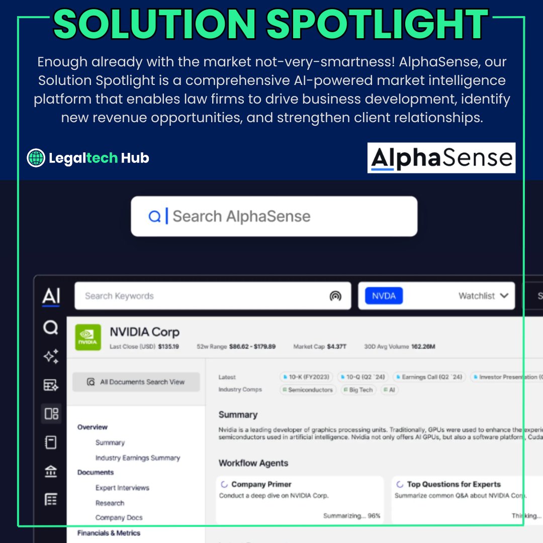 Cut the market guesswork. AlphaSense uses AI to help law firms win business, find new revenue, and strengthen client relationships.

Learn more: hubs.li/Q03BkL8F0

#legaltech #SolutionspotlightLTH #AIPowered