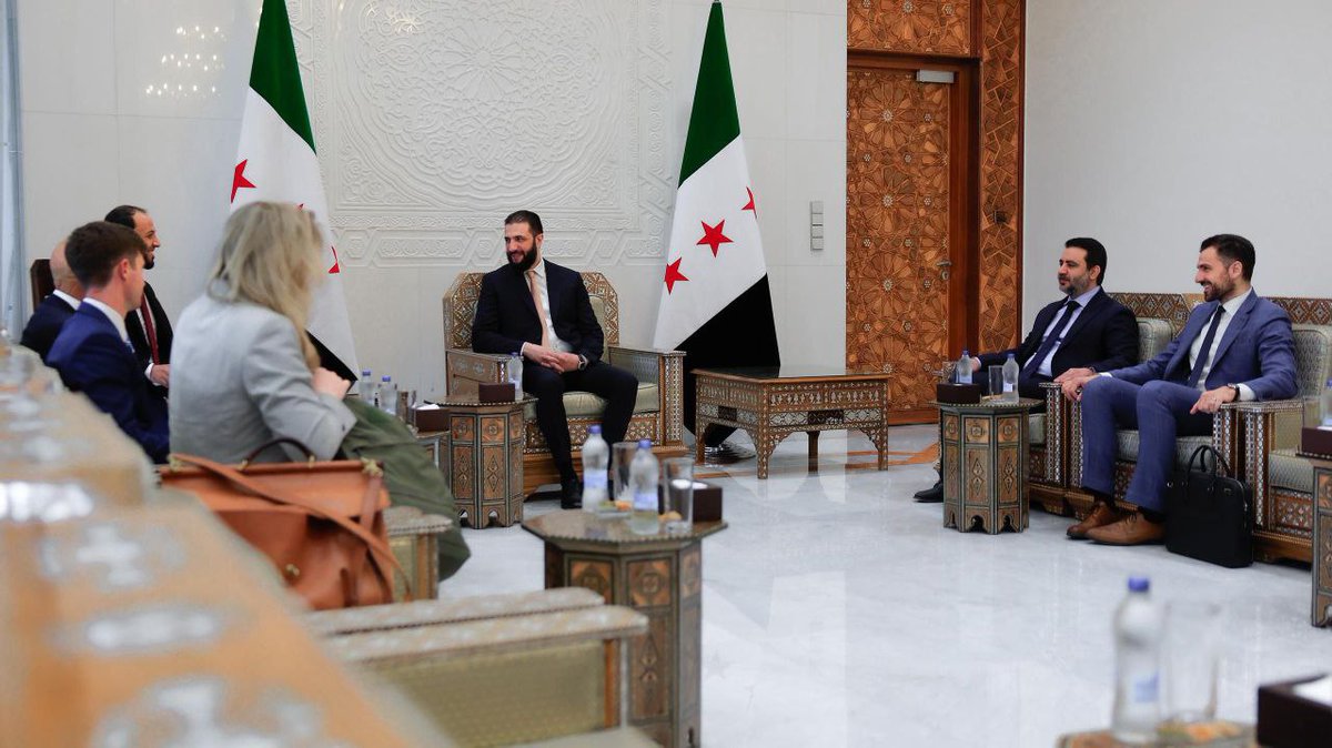 Qusay Noor (@qusay_noor_) on Twitter photo the #President of the #Syrian #Arab Republic, Mr. Ahmad Al-Shar’, received the #US. Special Envoy to #Syria, Mr. <a href="/USAMBTurkiye/">Ambassador Tom Barrack</a> , in the capital, #Damascus, in the presence of the Minister of Foreign Affairs and Expatriates, Mr. Asaad Hassan Al-Shibani.
The meeting addressed the the #President of the #Syrian #Arab Republic, Mr. Ahmad Al-Shar’, received the #US. Special Envoy to #Syria, Mr. <a href="/USAMBTurkiye/">Ambassador Tom Barrack</a> , in the capital, #Damascus, in the presence of the Minister of Foreign Affairs and Expatriates, Mr. Asaad Hassan Al-Shibani.
The meeting addressed the