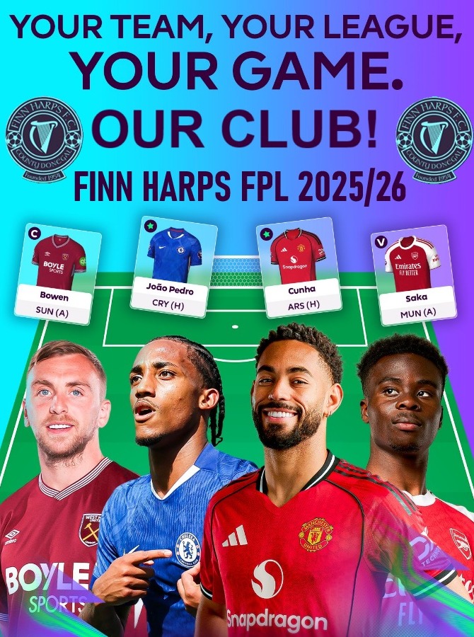 Finn Harps FPL Fundraising League.

Back for 13th season.

Nearly €8k in 💸 prizes last season.

Enter online at finnharps.ie/FPL

You can win a Finn Harps hip flask for God sakes!