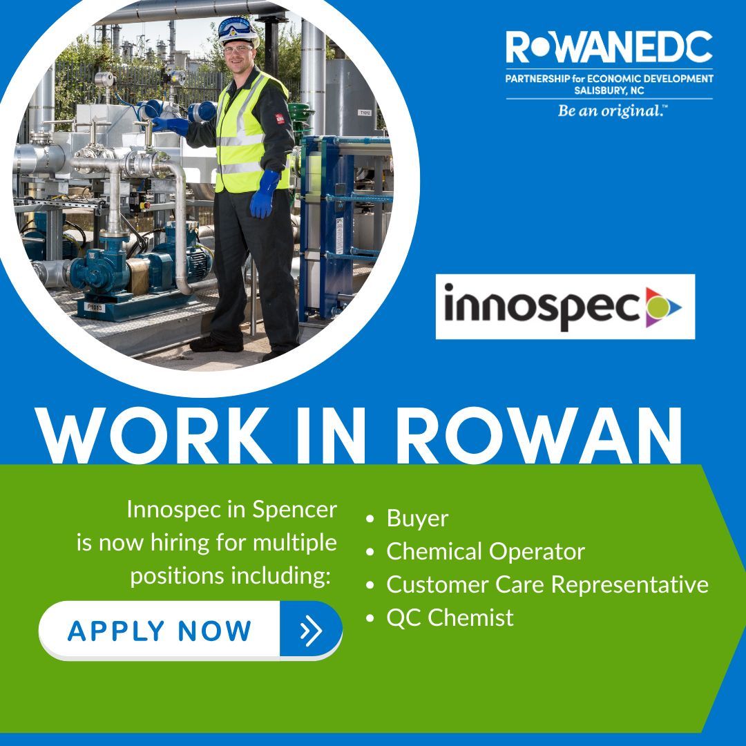 Innospec Performance Chemicals in Spencer is hiring! Open positions include Buyer, Chemical Operator, Customer Care Representative, and QC Chemist. Don’t miss your chance to join a global leader in specialty chemicals—apply now using the form here: innospec.com/wp-content/upl….