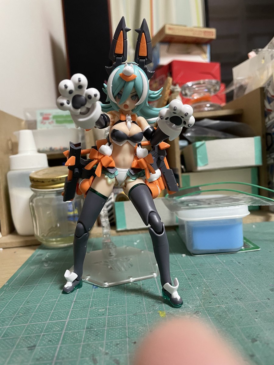 #プラモデルライフ 
#コトブキヤ
PUNI☆MOFUラン
パチ組　完成！

私がプラモやってて、一番幸せだと思うことは、美プラを作っても、「かわいい」っていってくれるパートナーがいることかもしれない。
ランも「カワイイ」って言ってくれた。