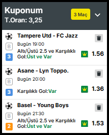 GÜNÜN TAKİPÇİLERE ÖZEL GOL KUPONU

#iddaa #iddaatahminleri #sportoto #galatasaray #fenerbahçe #trabzonspor #besiktaş #kesfet #kesfetteyiz