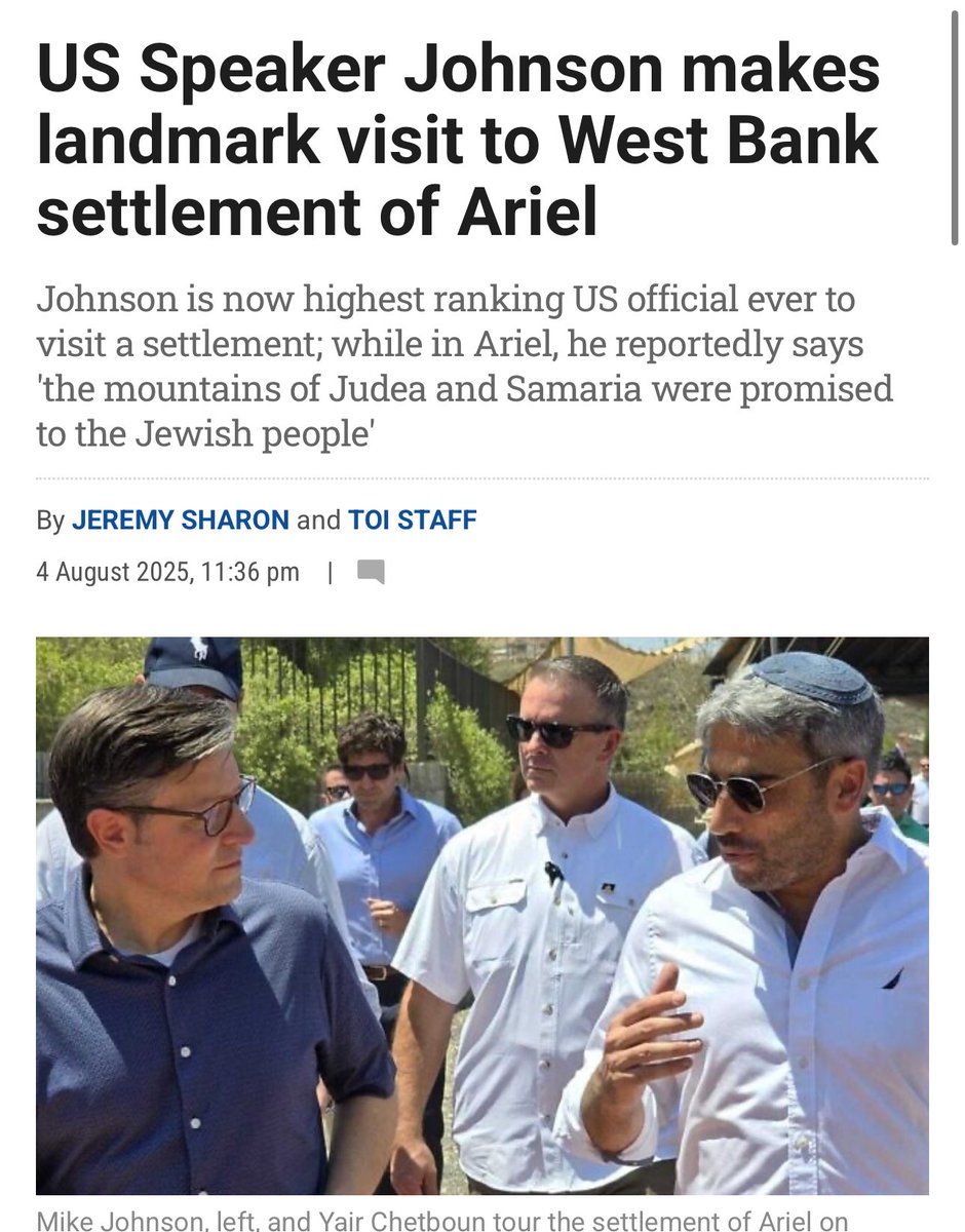 While settlers terrorize Palestinian villages, Speaker Mike Johnson and Mike Huckabee—the supposed champions of “Christian values”—visit these very illegal settlements to show support. They reward the oppressors and call it faith. This is not Christianity. It’s complicity.