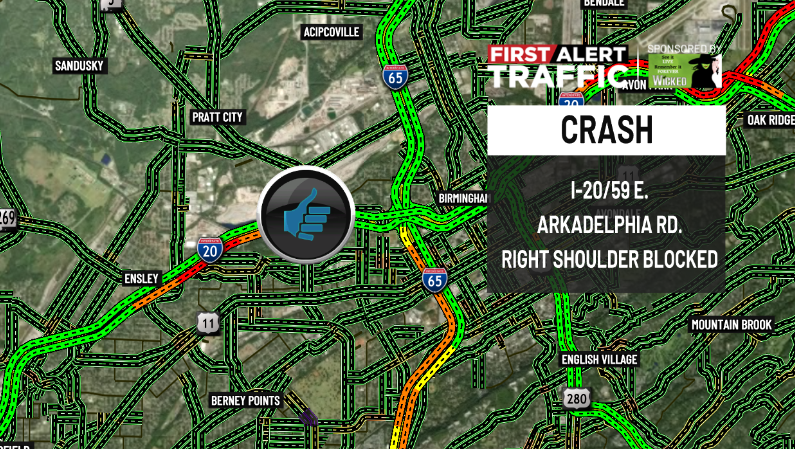 Destiny McKeiver (@destinym_tv) on Twitter photo First Alert:
The crash on I-20/59 E. at Arkadelphia Rd. has cleared. <a href="/WBRCtraffic/">WBRC 6 Traffic</a> <a href="/WBRCnews/">WBRC 6 News</a> #wbrctraffic First Alert:
The crash on I-20/59 E. at Arkadelphia Rd. has cleared. <a href="/WBRCtraffic/">WBRC 6 Traffic</a> <a href="/WBRCnews/">WBRC 6 News</a> #wbrctraffic