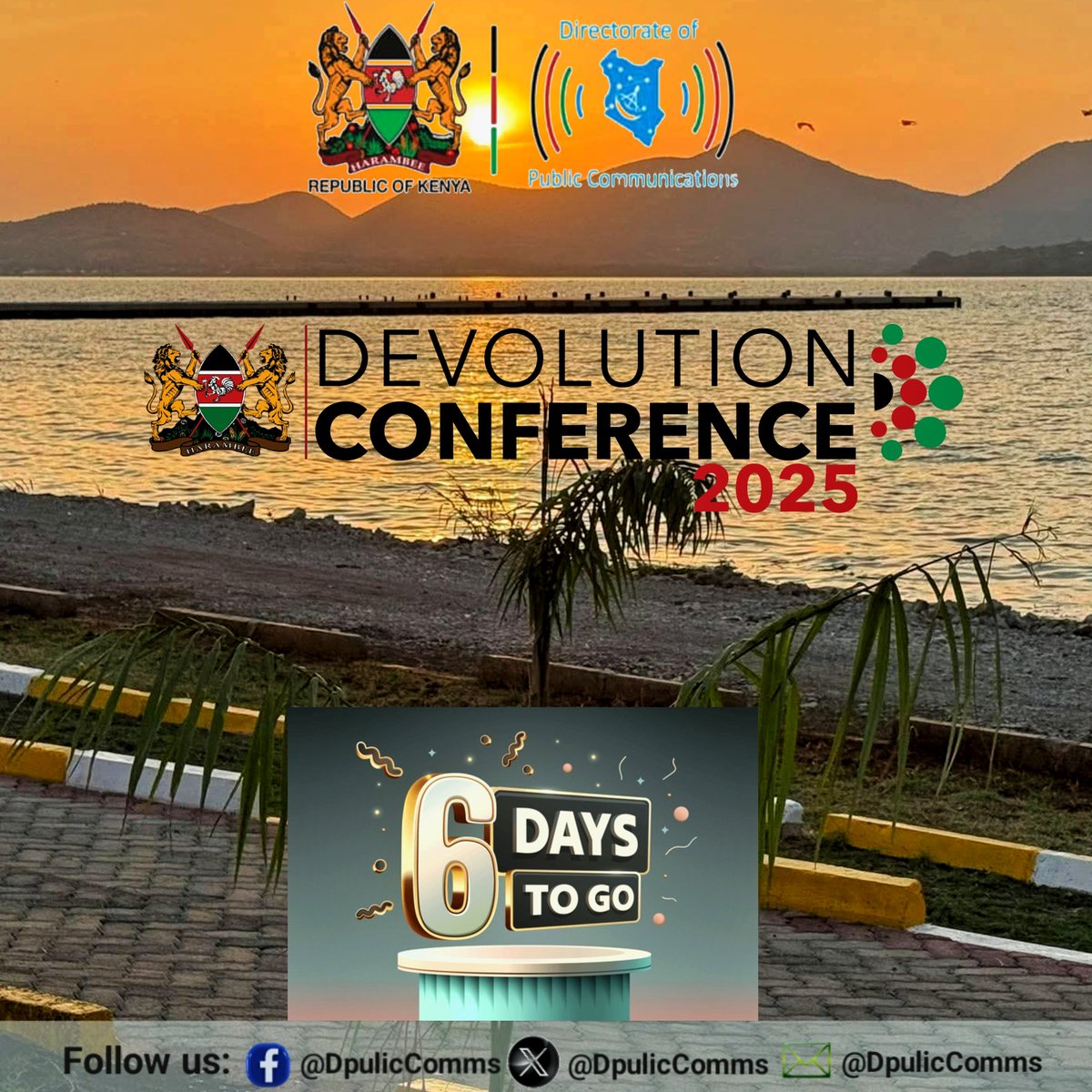 Directorate of Public Communications (@dpubliccomms) on Twitter photo DEVOLUTION CONFERENCE 2025.
The Conference is set to take place from August 12 to 15 in Homa Bay County.
"For the People, For Prosperity: Devolution as a Catalyst for Equity, Inclusion, and Social Justice."
<a href="/MoICTKenya/">Ministry of Info, Comms & The Digital Economy KE</a>
<a href="/Devolution254/">Devolution & ASALs</a>
<a href="/KenyaGovernors/">Council of Governors</a>
<a href="/HomaBayCountyKE/">๐๐จ๐ฆ๐ ๐๐๐ฒ ๐๐จ๐ฎ๐ง๐ญ๐ฒ</a> DEVOLUTION CONFERENCE 2025.
The Conference is set to take place from August 12 to 15 in Homa Bay County.
"For the People, For Prosperity: Devolution as a Catalyst for Equity, Inclusion, and Social Justice."
<a href="/MoICTKenya/">Ministry of Info, Comms & The Digital Economy KE</a>
<a href="/Devolution254/">Devolution & ASALs</a>
<a href="/KenyaGovernors/">Council of Governors</a>
<a href="/HomaBayCountyKE/">๐๐จ๐ฆ๐ ๐๐๐ฒ ๐๐จ๐ฎ๐ง๐ญ๐ฒ</a>
