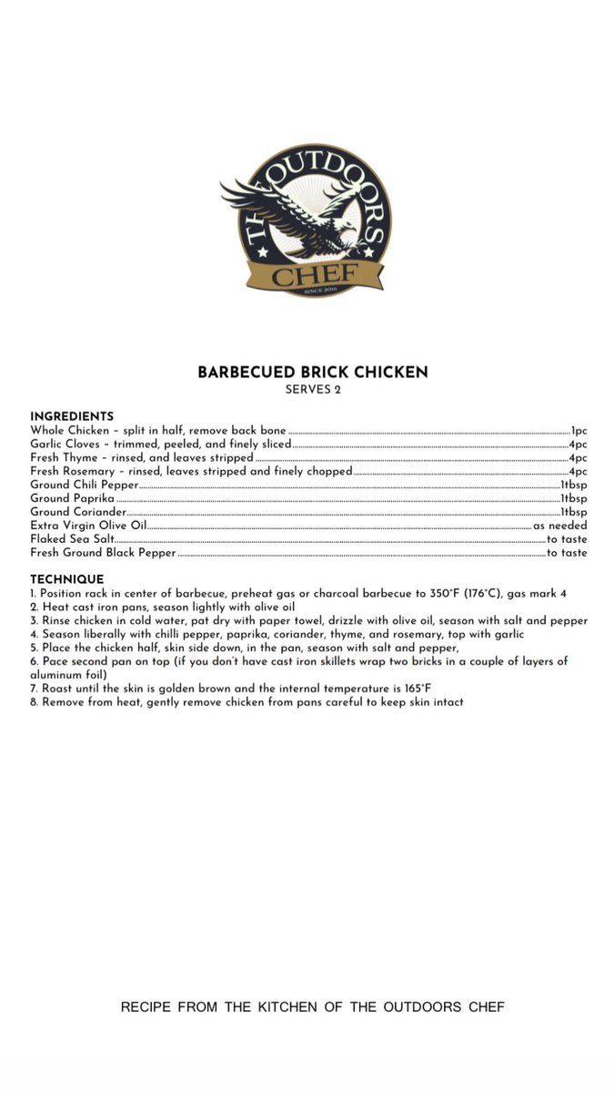 🔥 Barbecued Brick Chicken
by Chef Jonathan Collins

There’s nothing quite like the sound of chicken hitting a hot grill — especially when it’s spatchcocked and barbecued under the weight of a brick.

This rustic yet refined technique transforms an everyday bird into something