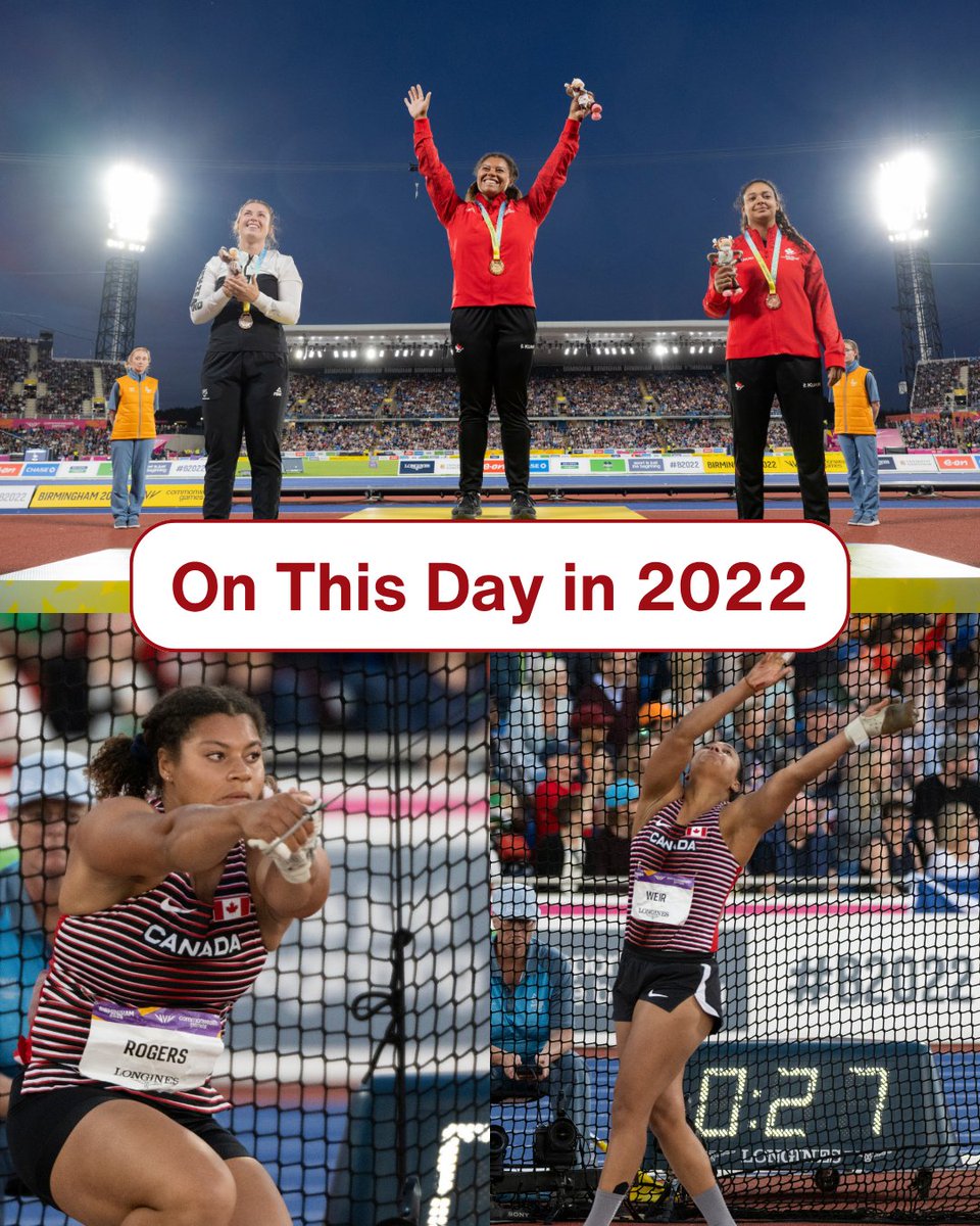 Commonwealth Sport Canada (@cwthsportcan) on Twitter photo Three years ago today, 🇨🇦 made the hammer throw circle its own.
🥇 Camryn Rogers set a Games record in qualifying & won gold with a 74.08 m throw.
🥉 Jillian Weir added bronze—securing a Canadian 1–3 finish in Birmingham.
#TeamCanada | #CommonwealthSport | <a href="/AthleticsCanada/">Athletics Canada</a> Three years ago today, 🇨🇦 made the hammer throw circle its own.
🥇 Camryn Rogers set a Games record in qualifying & won gold with a 74.08 m throw.
🥉 Jillian Weir added bronze—securing a Canadian 1–3 finish in Birmingham.
#TeamCanada | #CommonwealthSport | <a href="/AthleticsCanada/">Athletics Canada</a>